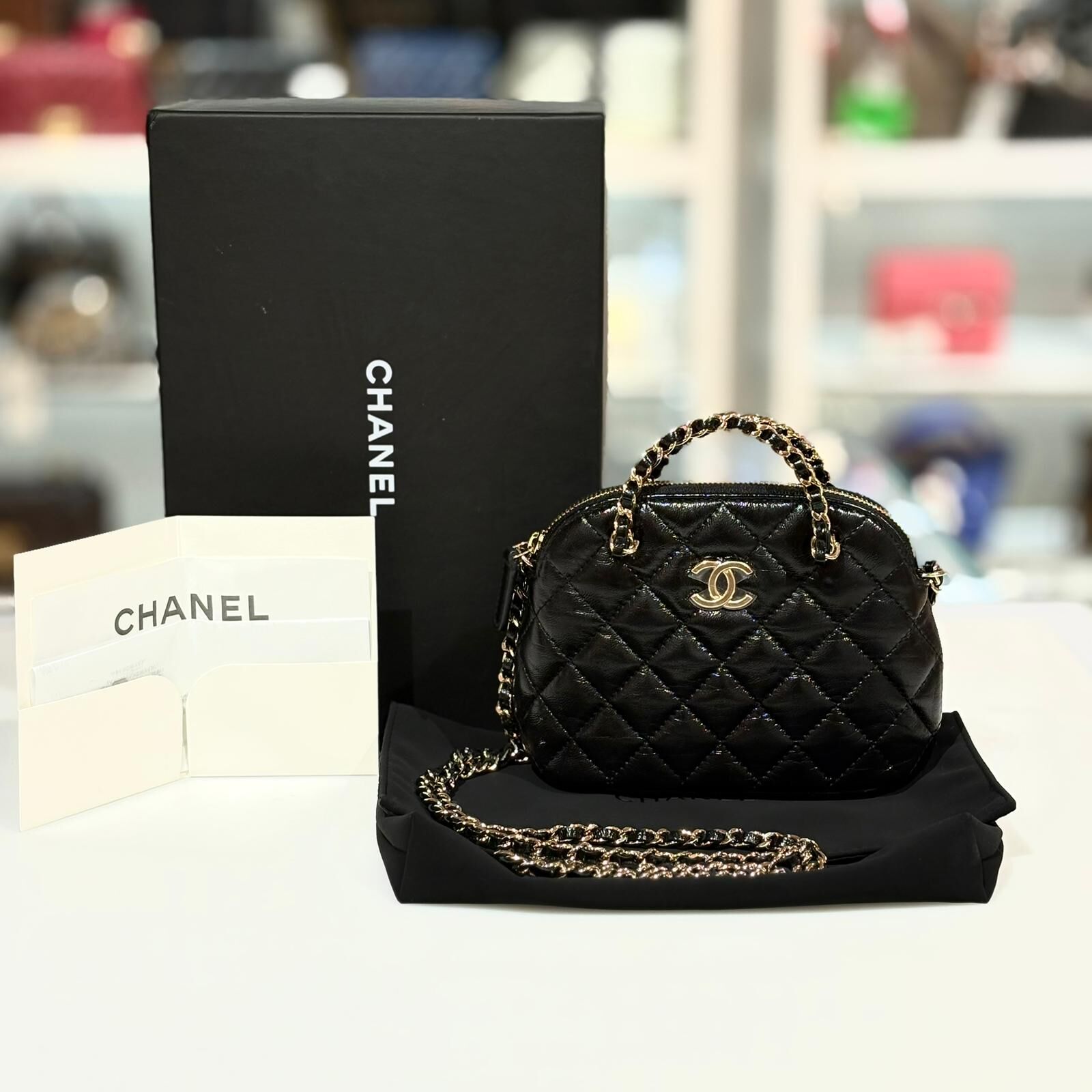 全新CHANEL貝殼包 AP3354  黑色油蠟皮金扣  GNE5XXXX  #BRAND NEW #香榭站正品