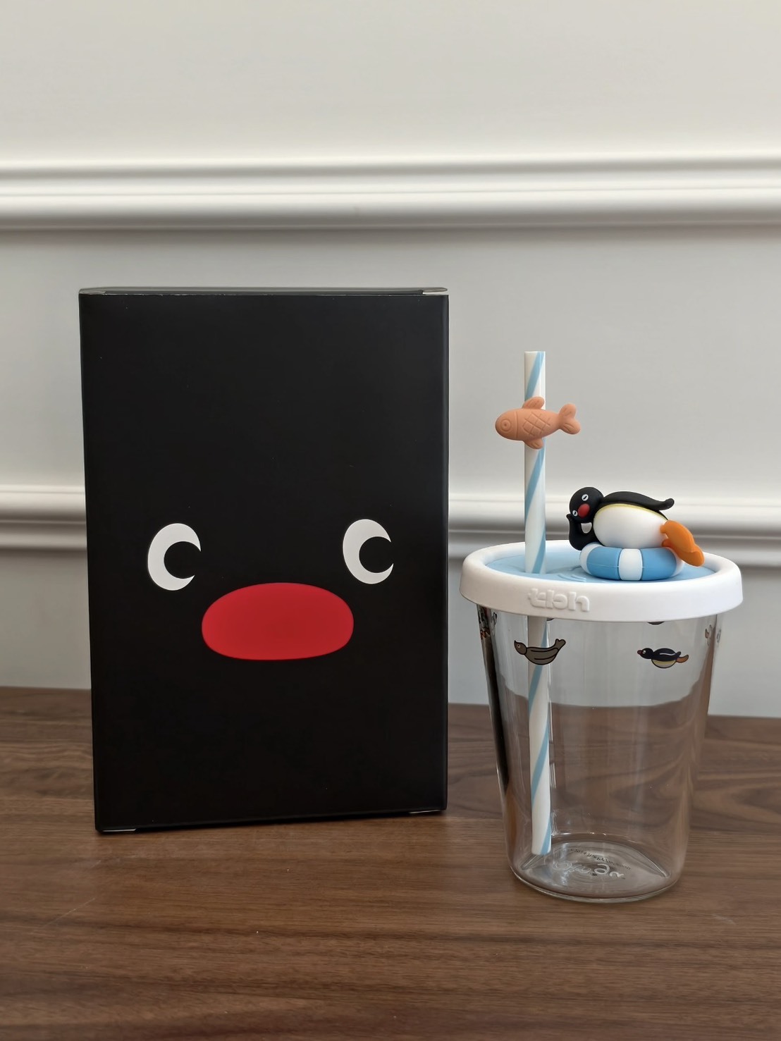 正版授權 PINGU 大容量 玻璃 吸管杯 470ML