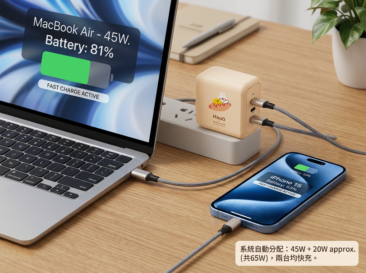 實測同時幫MacBookAir及iPhone15充電