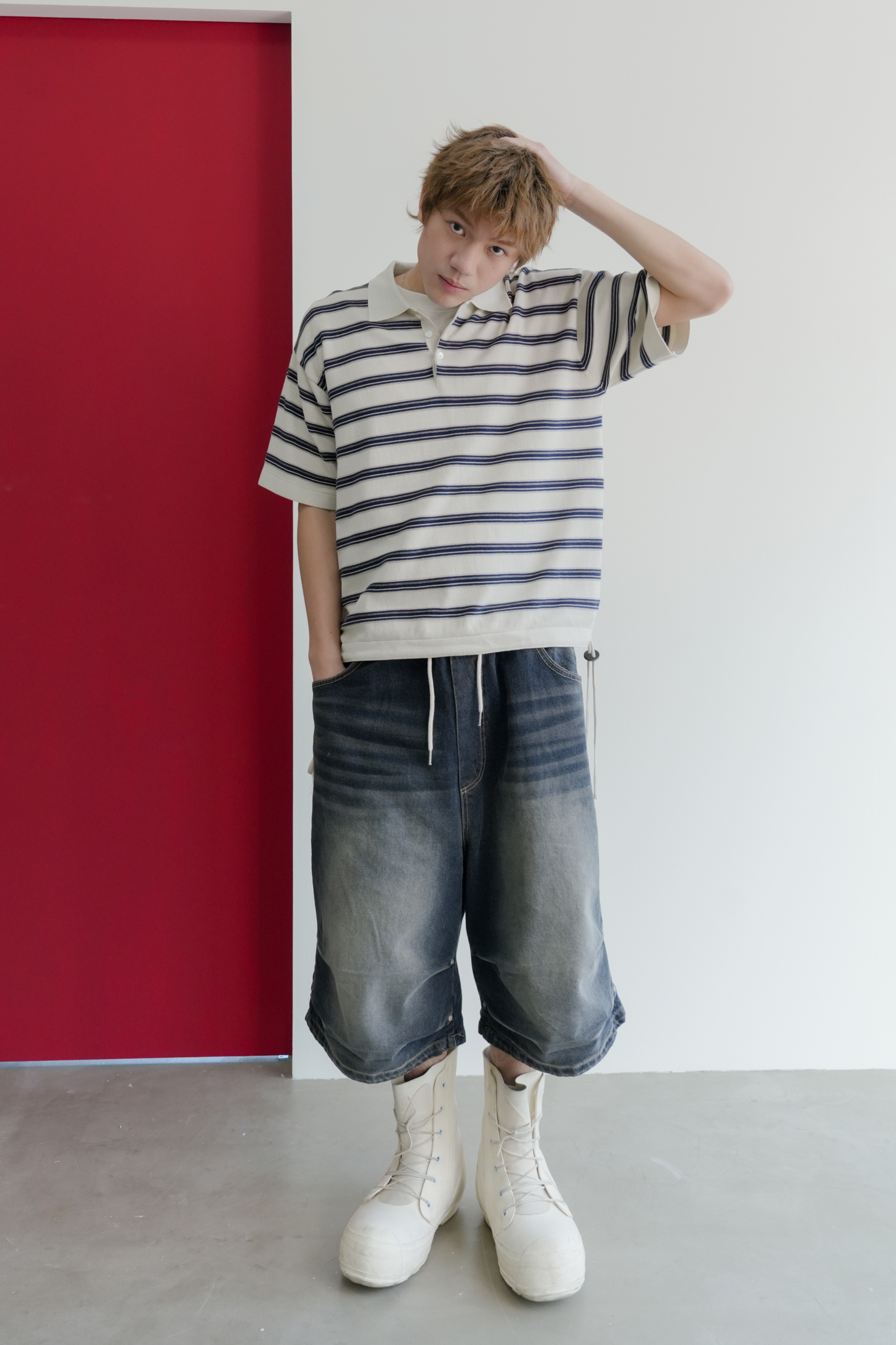 3-line stripe collar knit #上衣