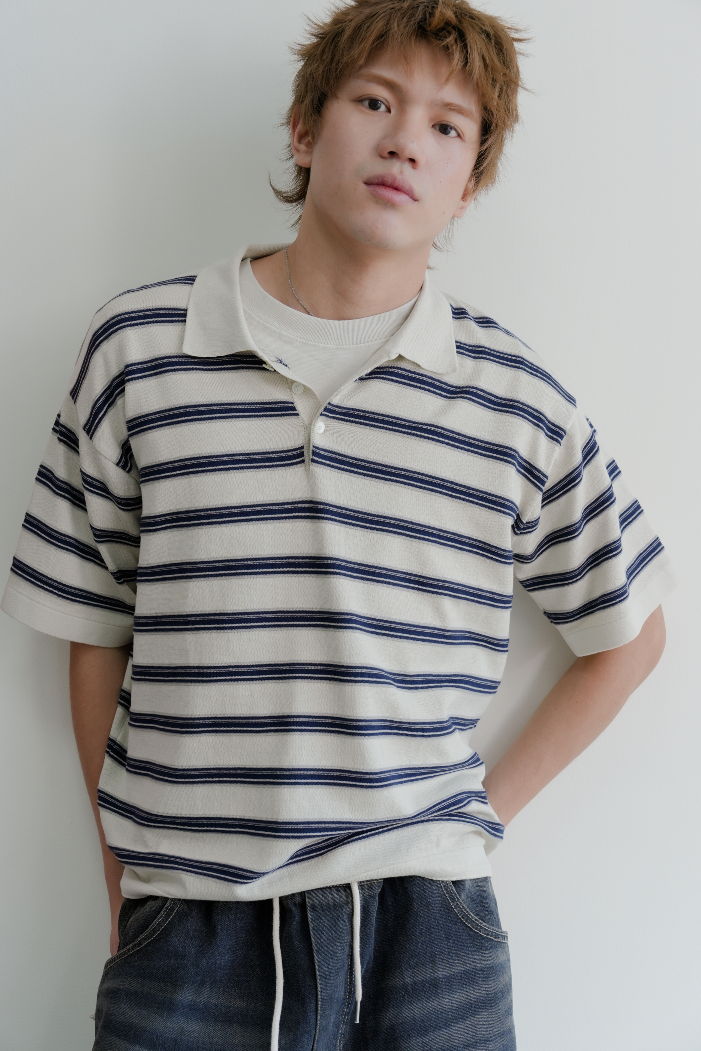 3-line stripe collar knit #上衣