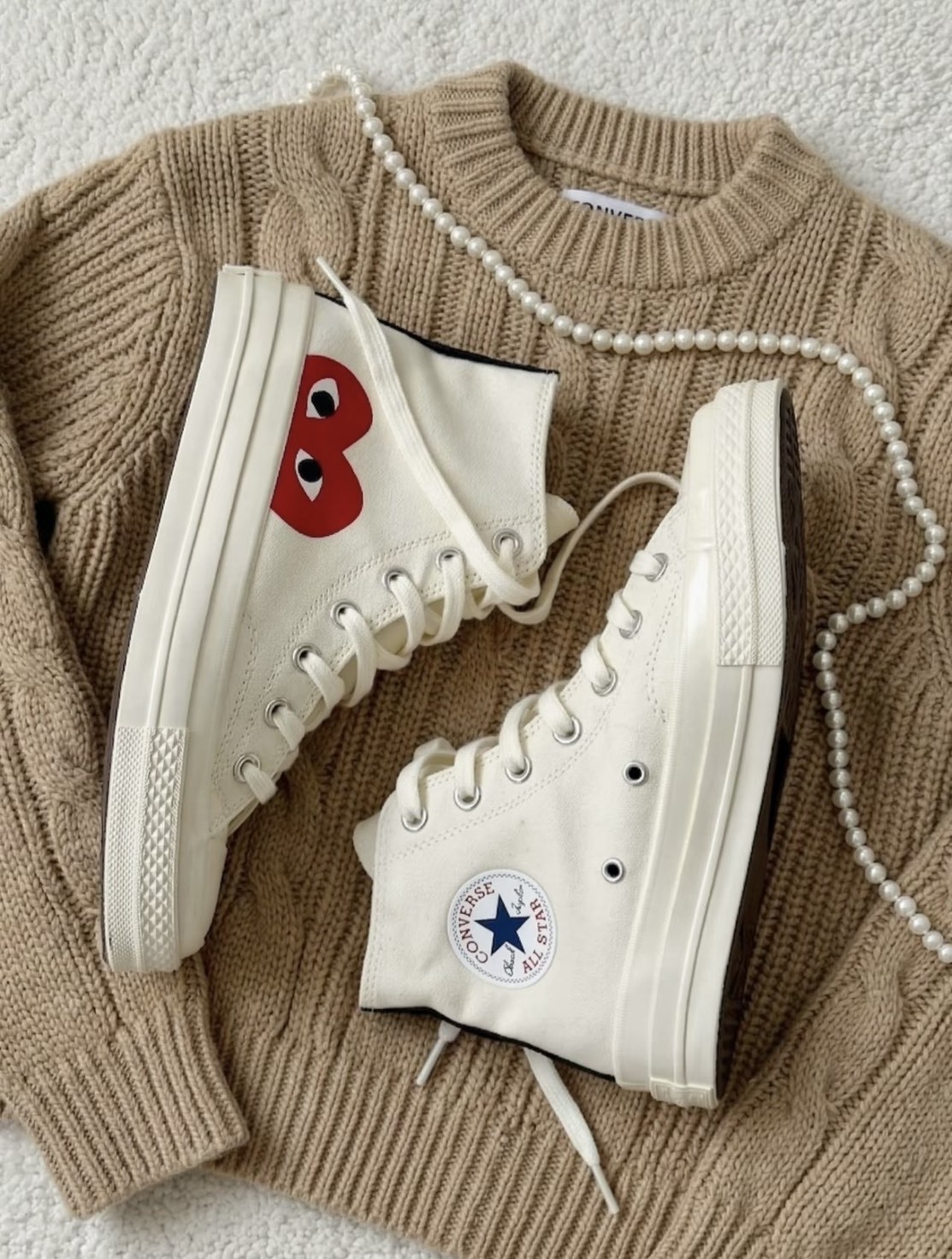 Converse x CDG PLAY 川久保玲 聯名款 Chuck 70 高筒 帆布鞋 米白大紅心 A08792C