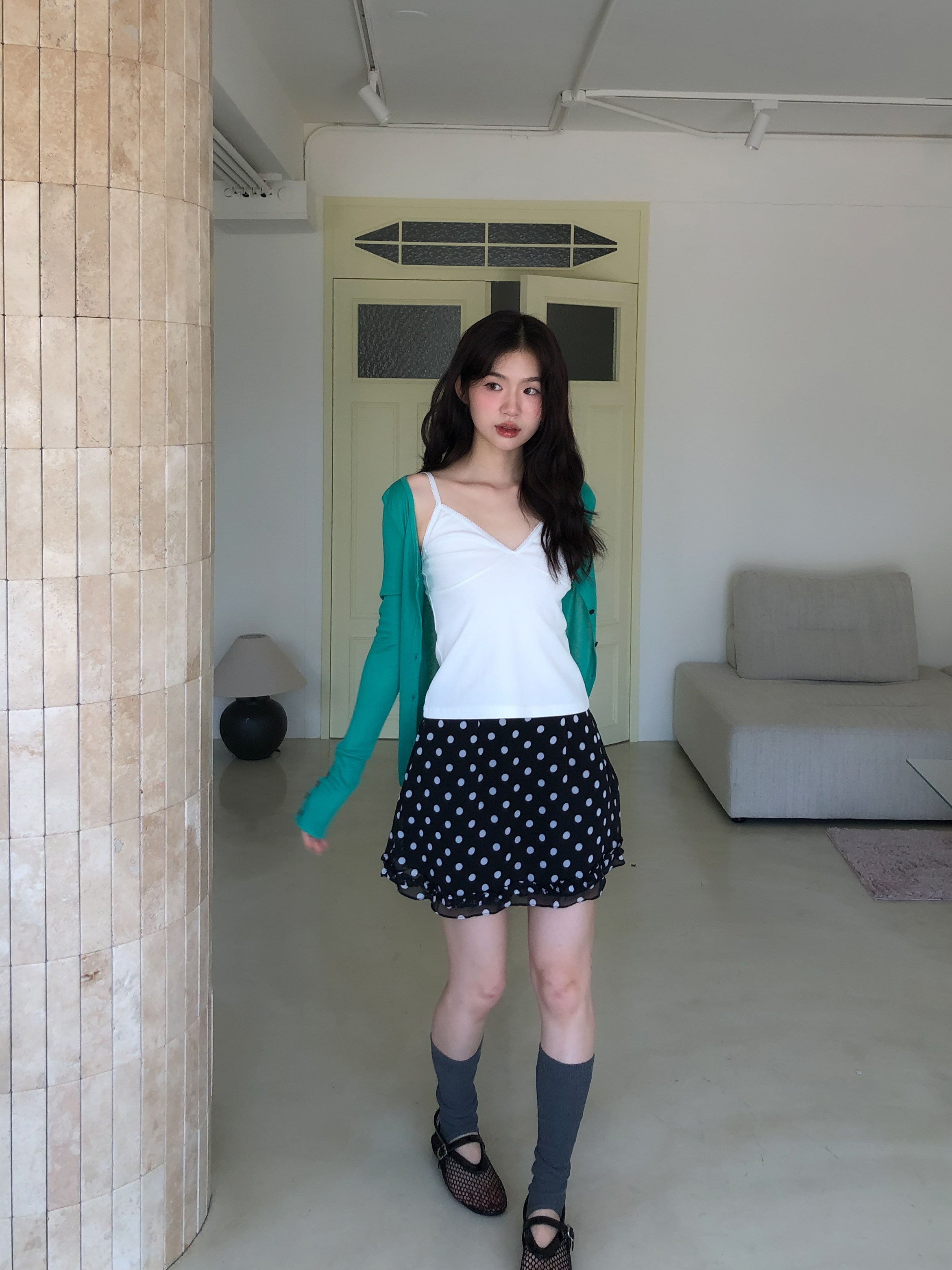 picot trim sleeveless tee #背心