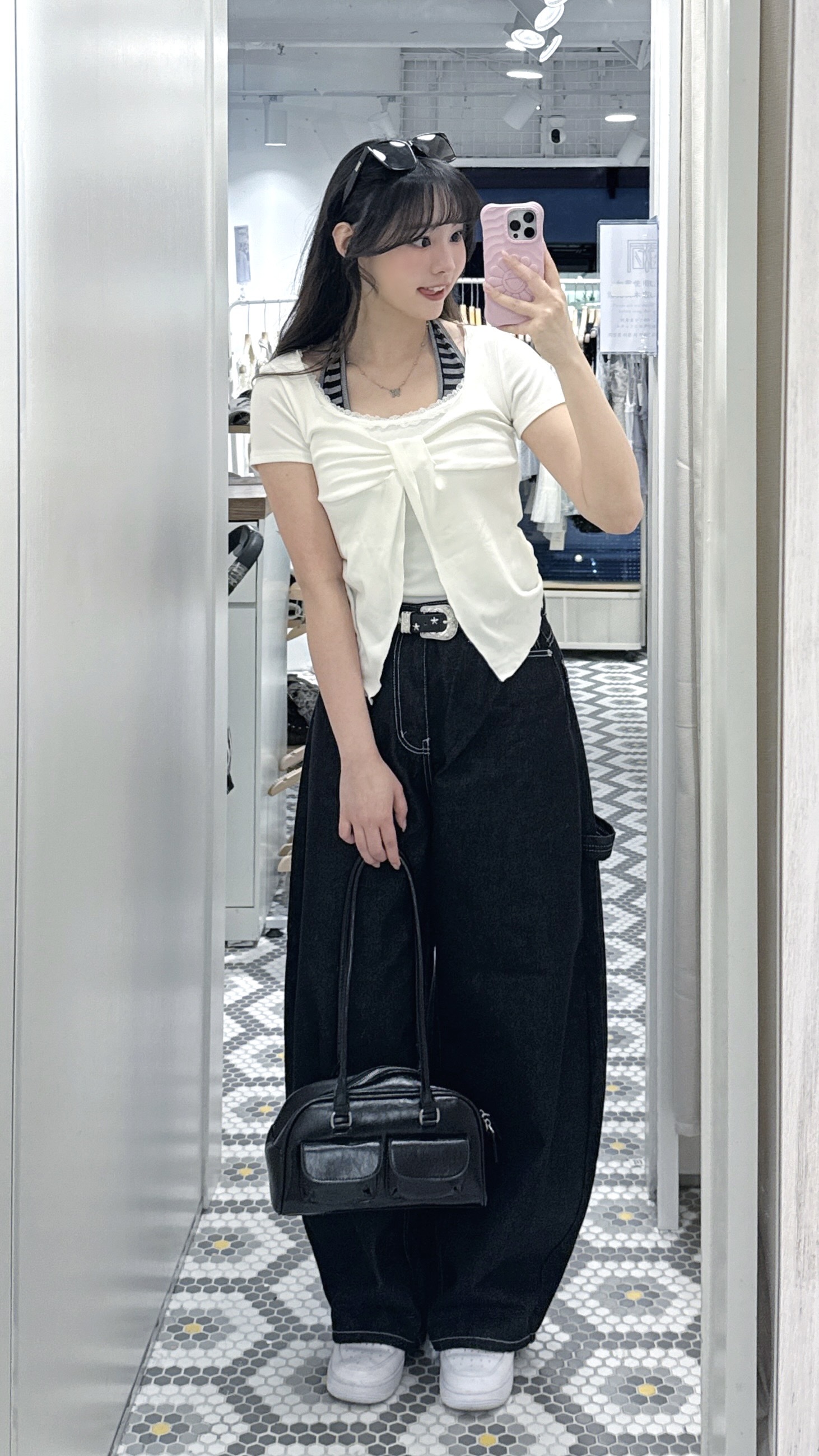 T1529｜小優美蕾絲拼接綁帶假兩件上衣ִֶָ 🦢་༘࿐