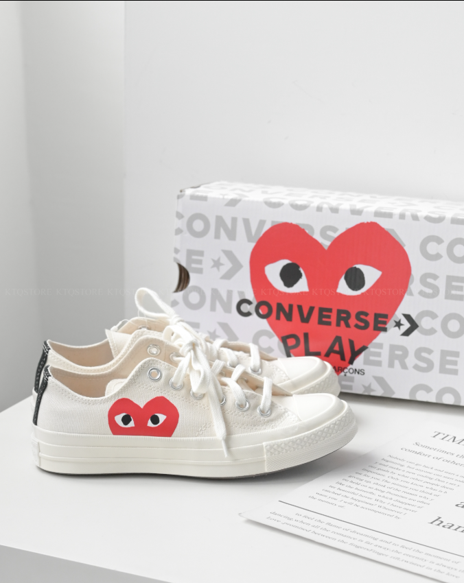 CONVERSE x CDG PLAY 聯名款 Chuck 70 低筒 帆布鞋 大心 紅心 牛奶白 A08795C
