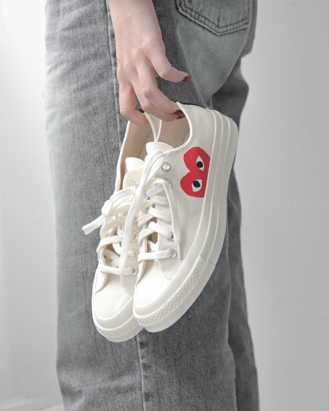 CONVERSE x CDG PLAY 聯名款 Chuck 70 低筒 帆布鞋 大心 紅心 牛奶白 A08795C