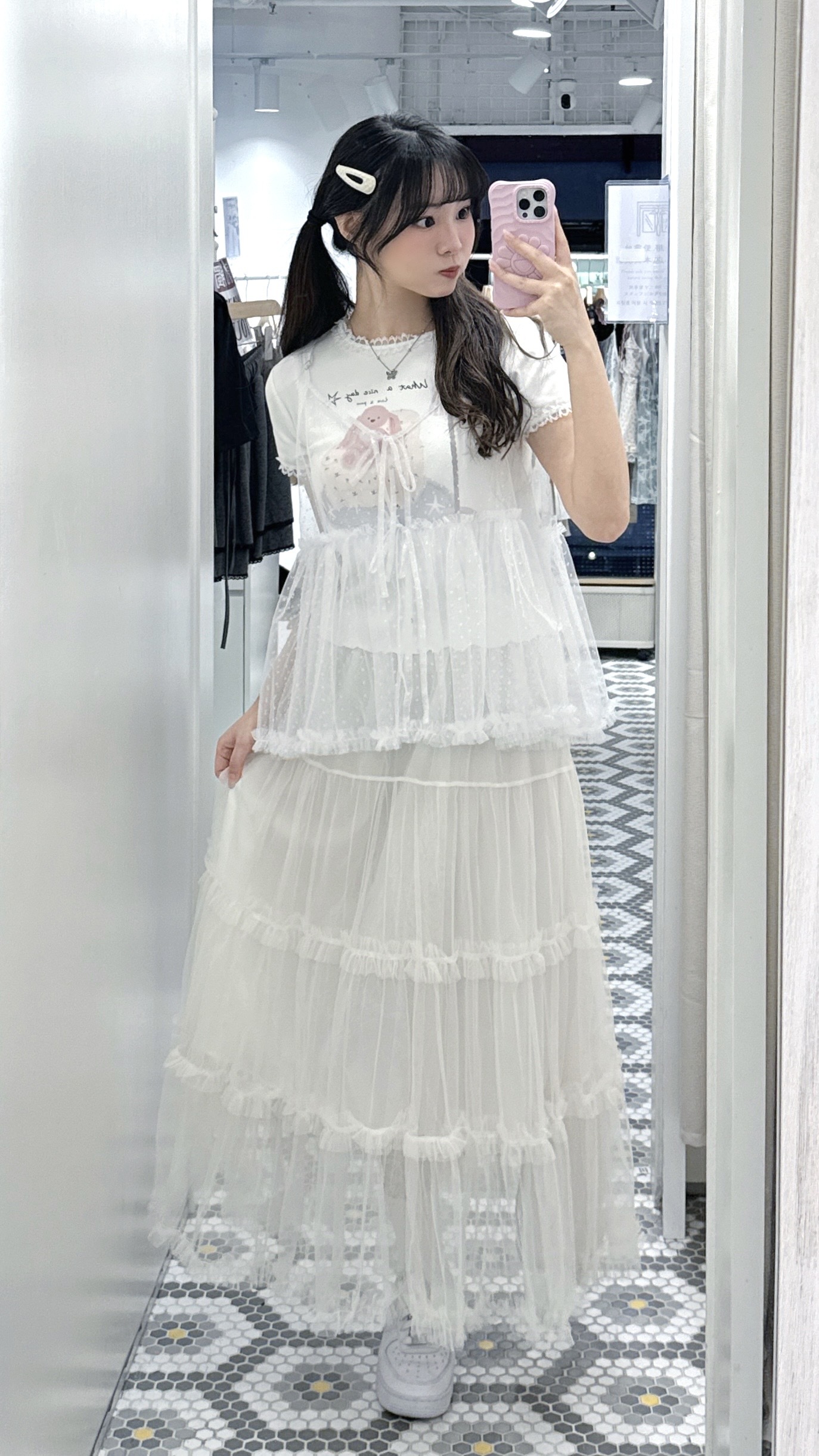 T1521｜治療系甜美蕾絲領SOFA小兔木耳邊短袖TEE