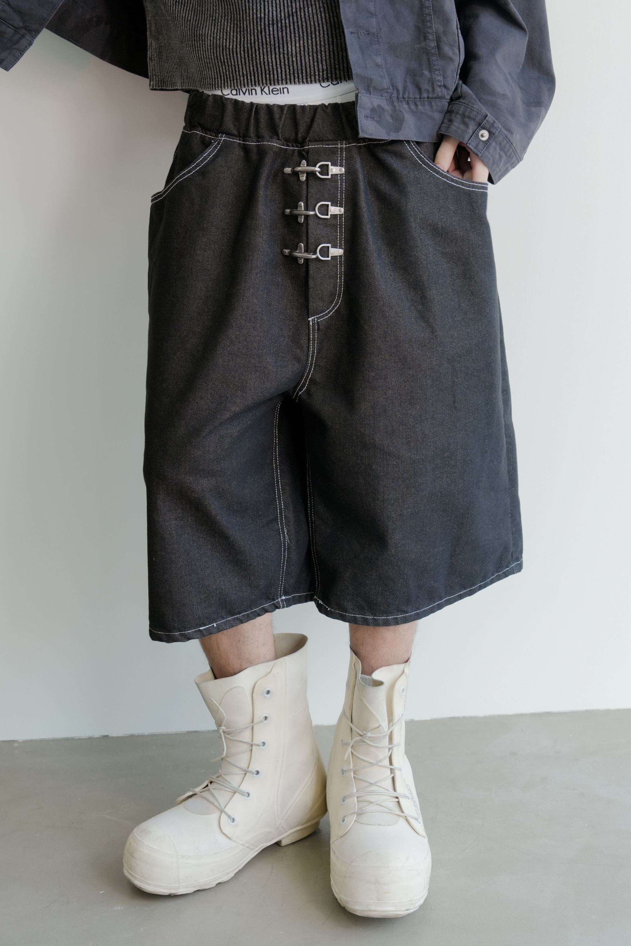 buckle bermuda denim pants #五分褲