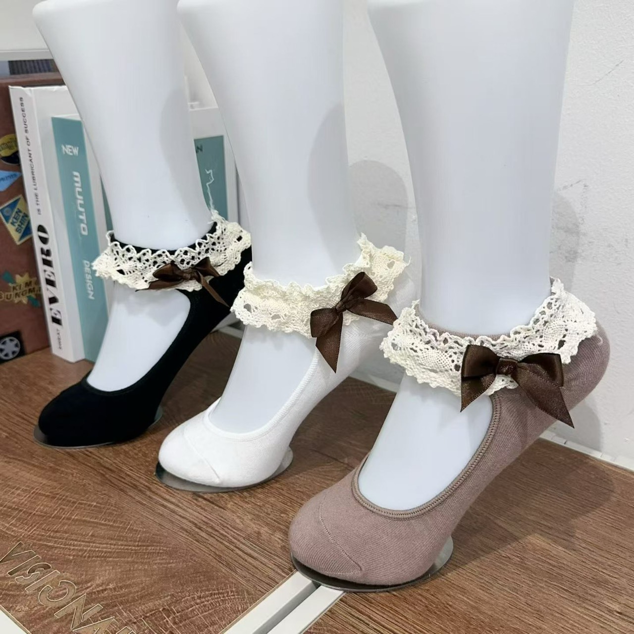 古典蕾絲結踝隱形襪