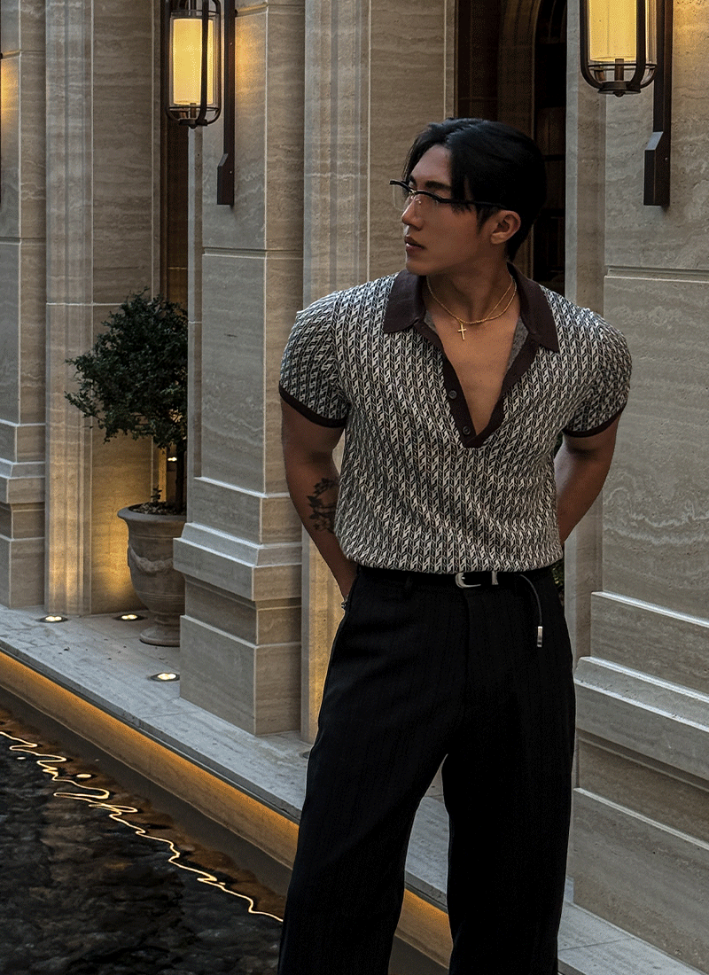 Salvatore Tweed Short-Sleeve Knit Sweater