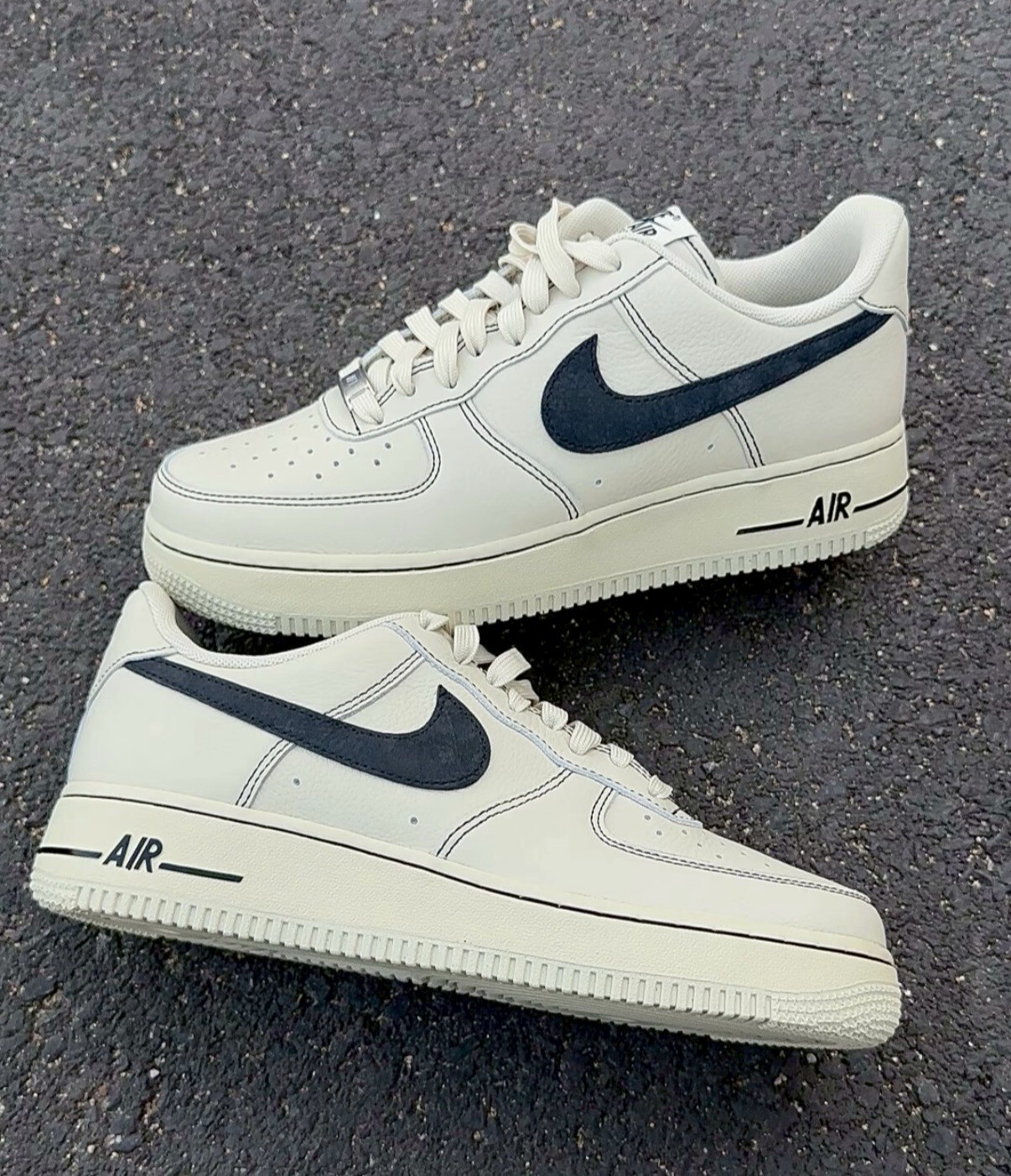 【Luxury】 Nike Air Force 1 LowContrast Stitch舒適 米白FORCE 黑描邊 防滑耐磨 低幫 板鞋 男款 米色 HQ2037-200
