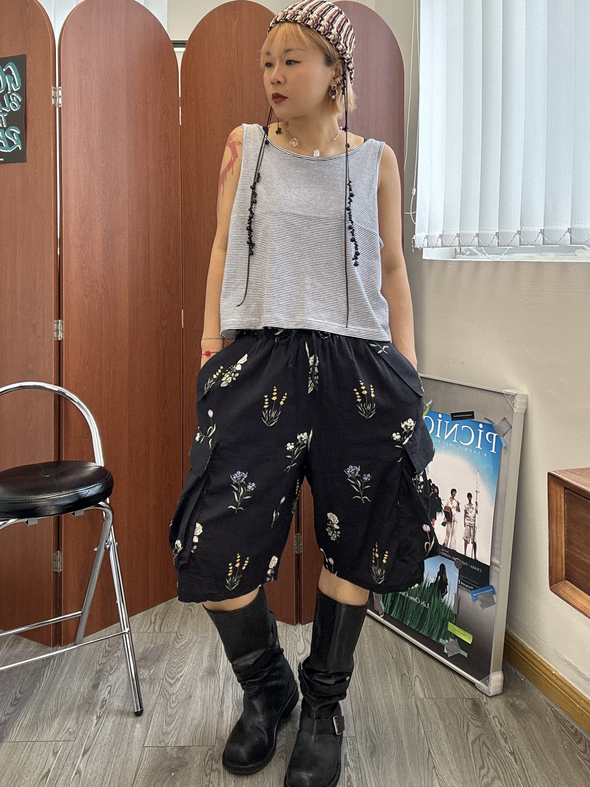 花仔黑麻質三骨工系褲