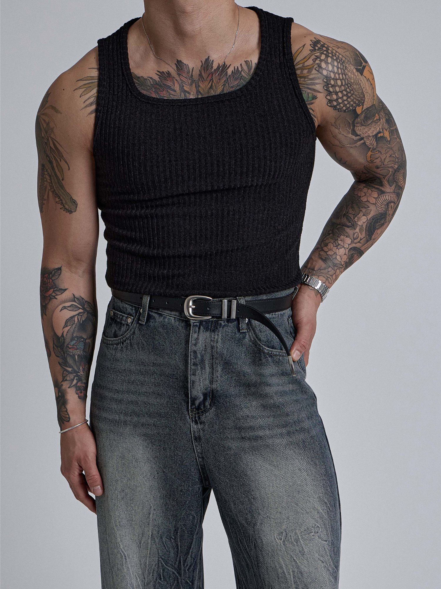 Niro Square Neck Ribbed Sleeveless Vest