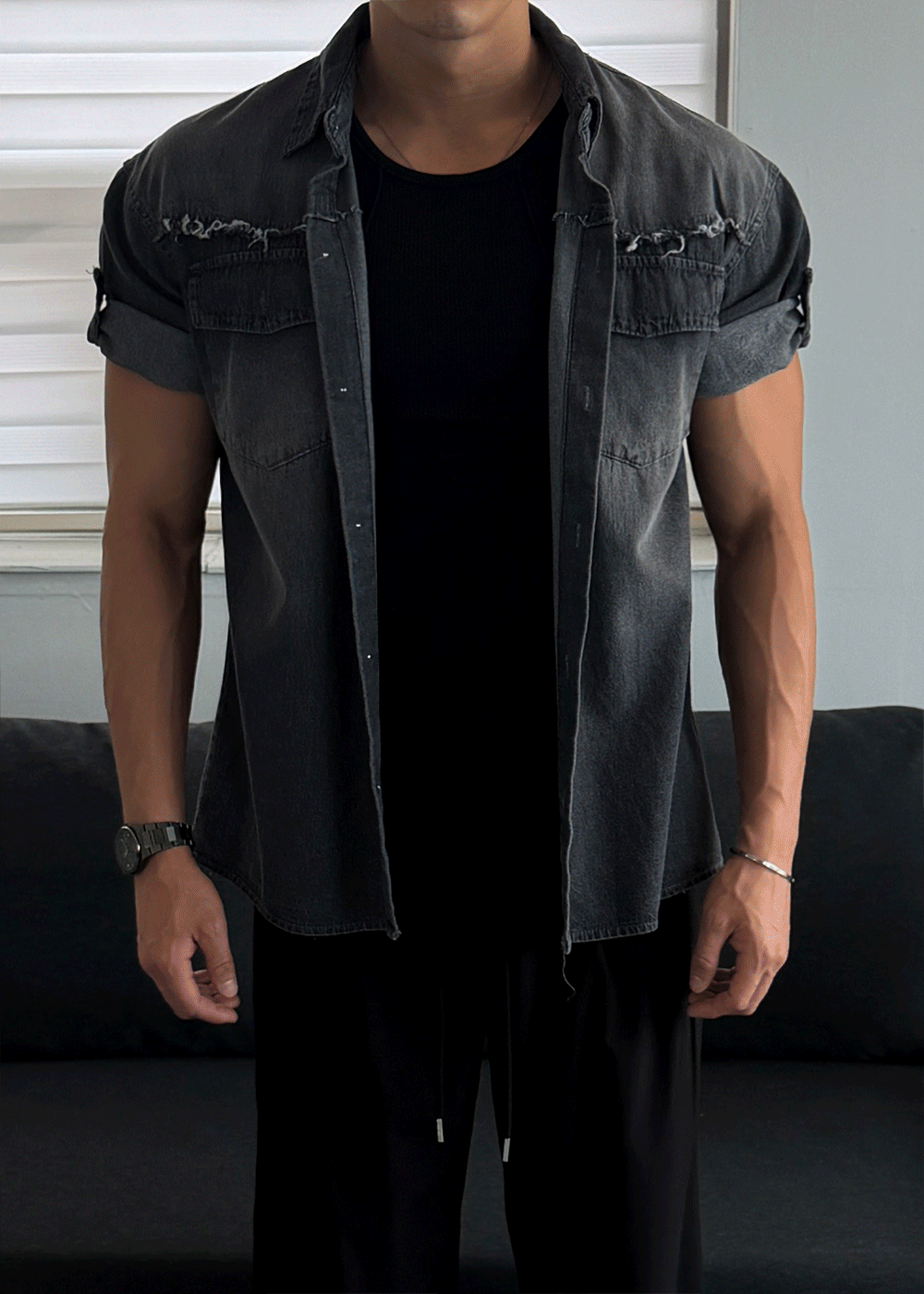 Hidden rolled-up denim shirt