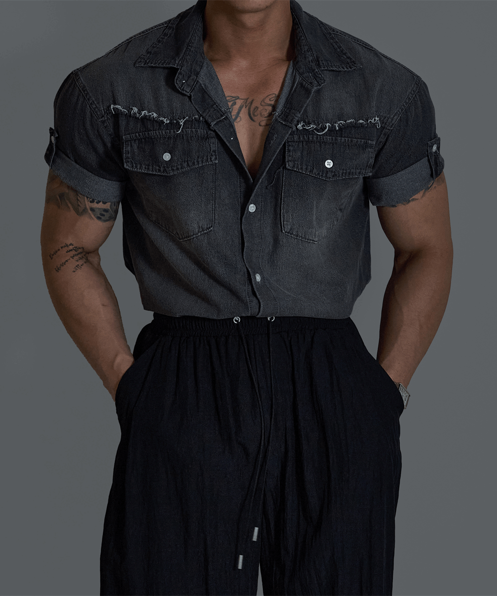 Hidden rolled-up denim shirt