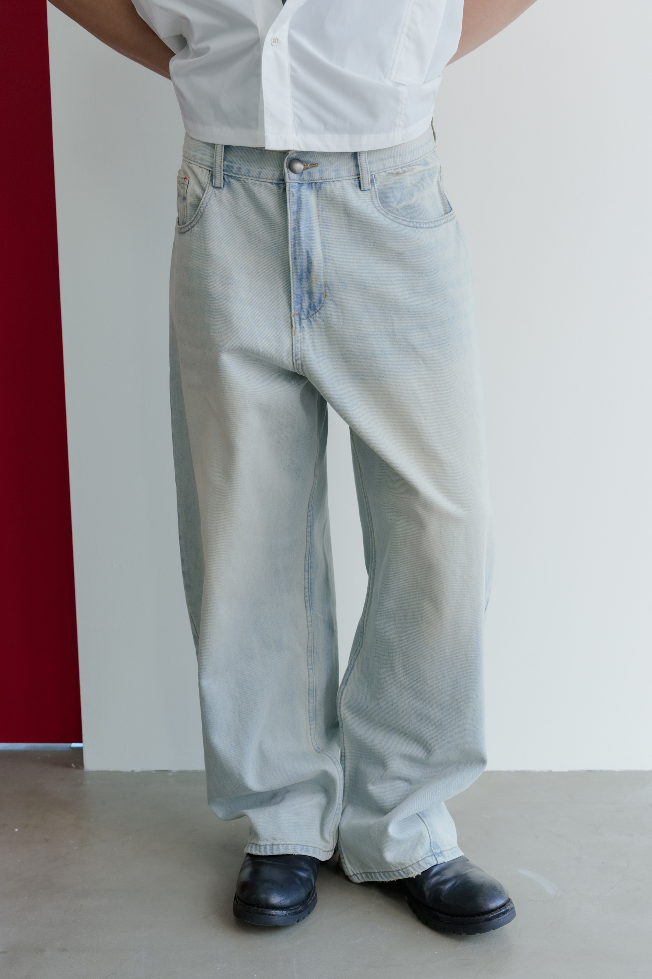 color blocking denim pants #長褲