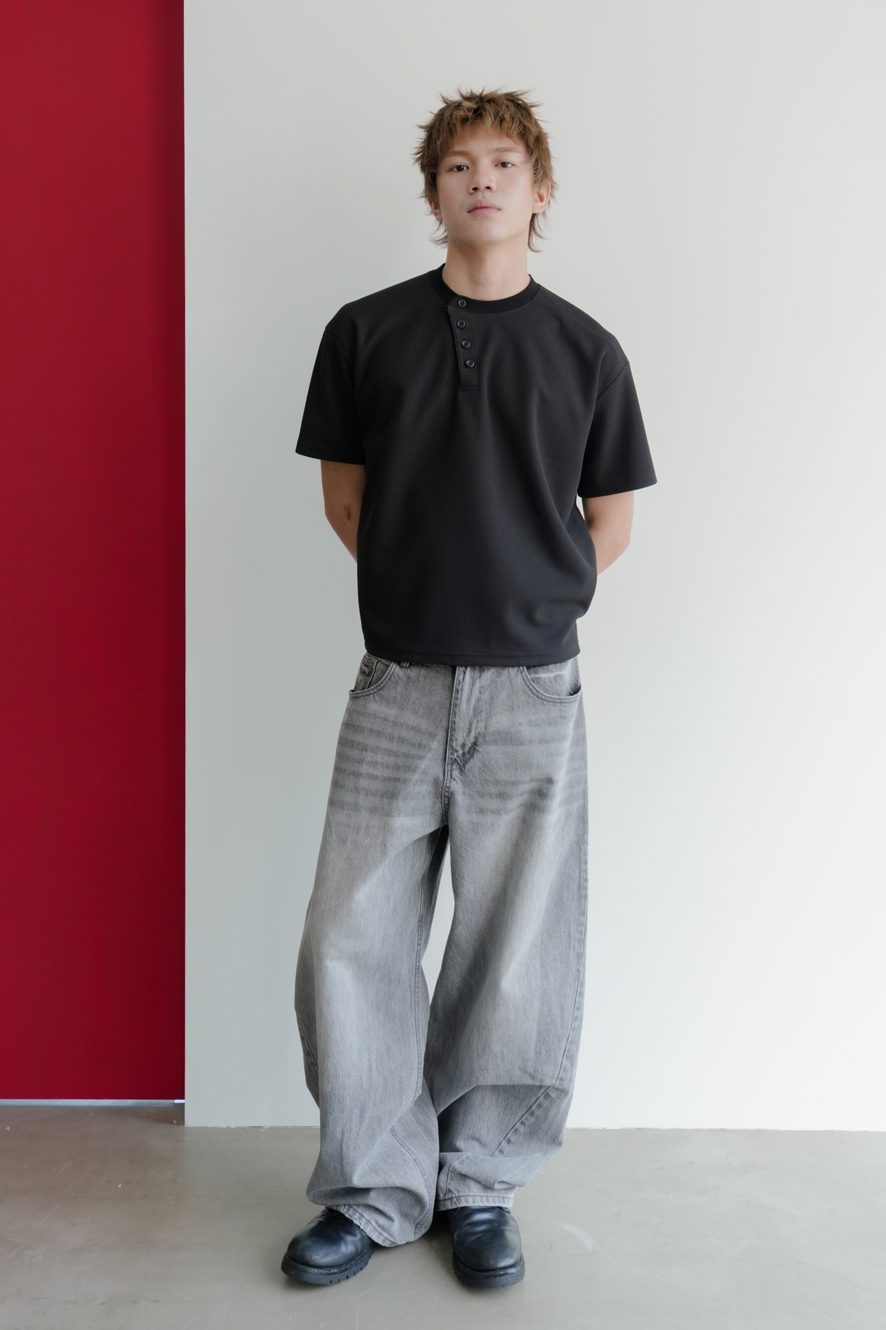 color blocking denim pants #長褲