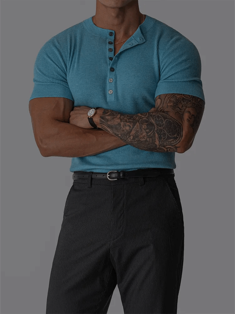 Musci cashmere fitted deep Henley collar knit sweater