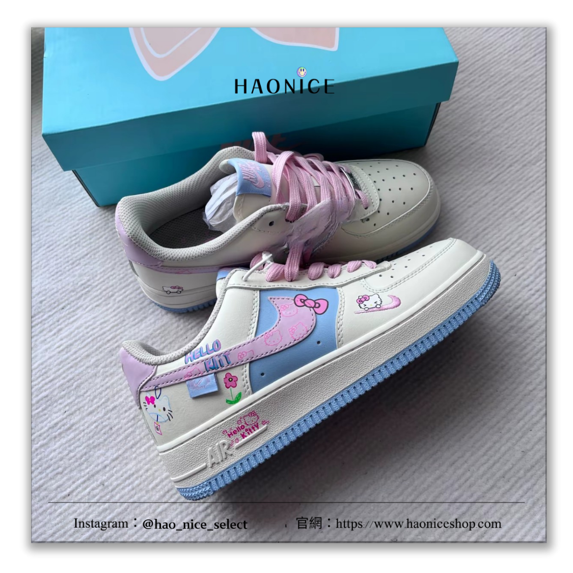 【HAO NICE】客製🎨Nike Air Force 1 x Hello Kitty 凱蒂貓元素 白藍粉 板鞋 休閒鞋 假一賠十 配合legit 驗貨