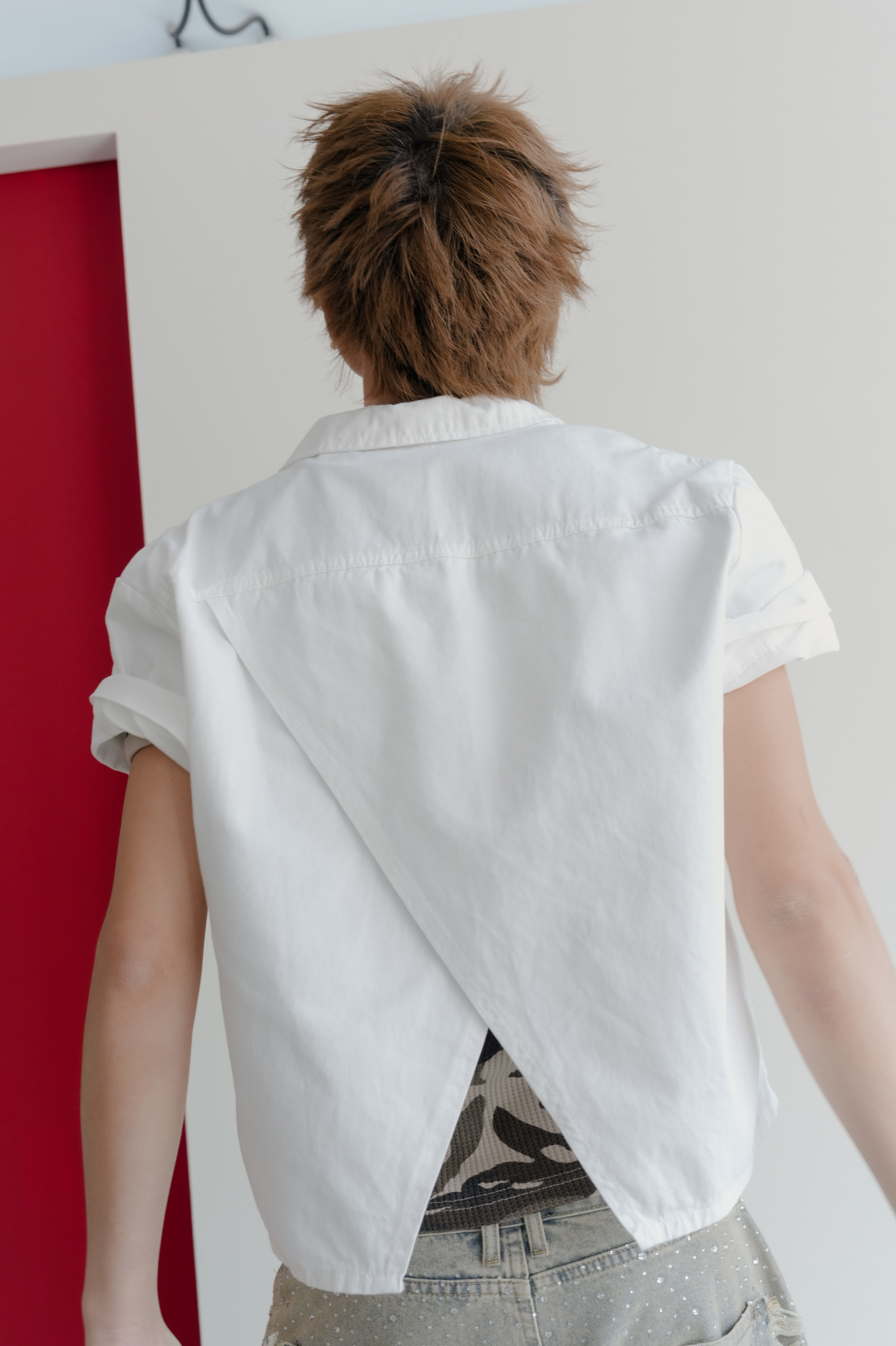 cuffed slash short sleeve jacket #外套
