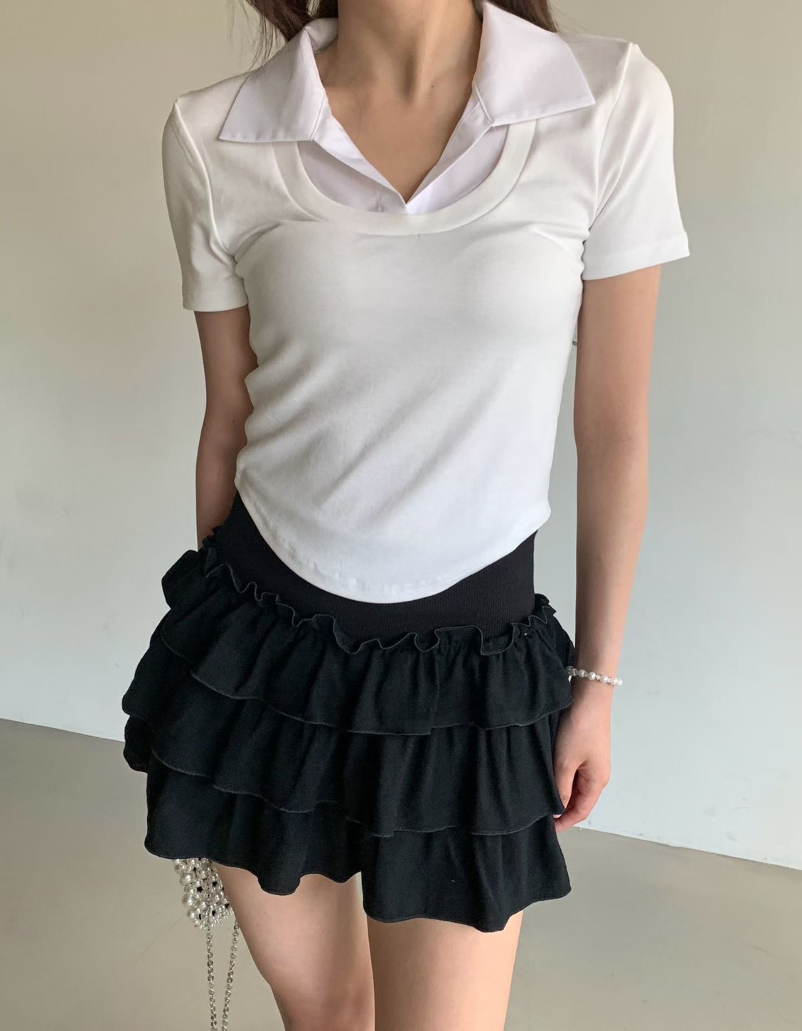 白襯翻領假兩件T