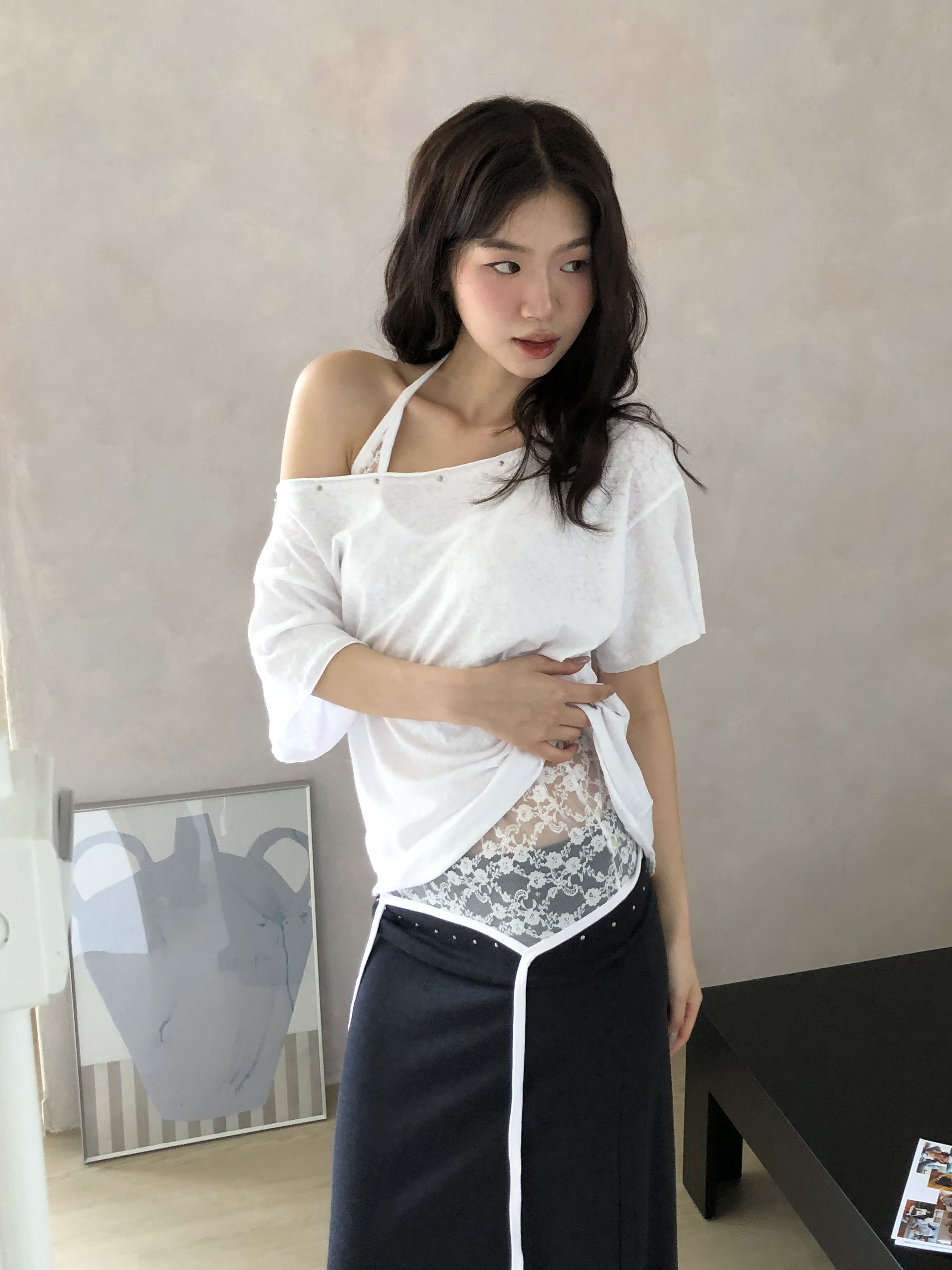 see-through lace sleeveless #背心