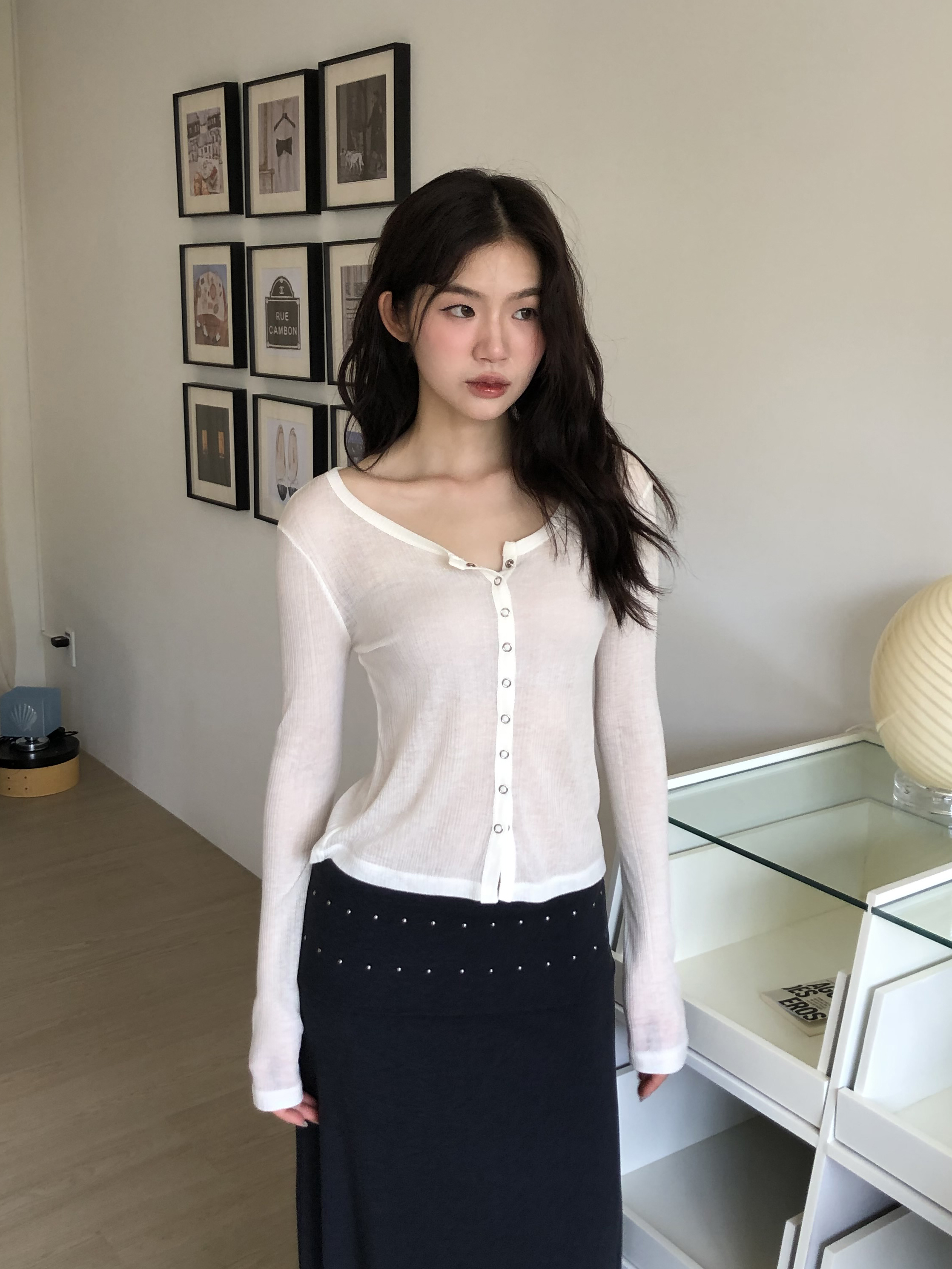 snap button wave cardigan #罩衫