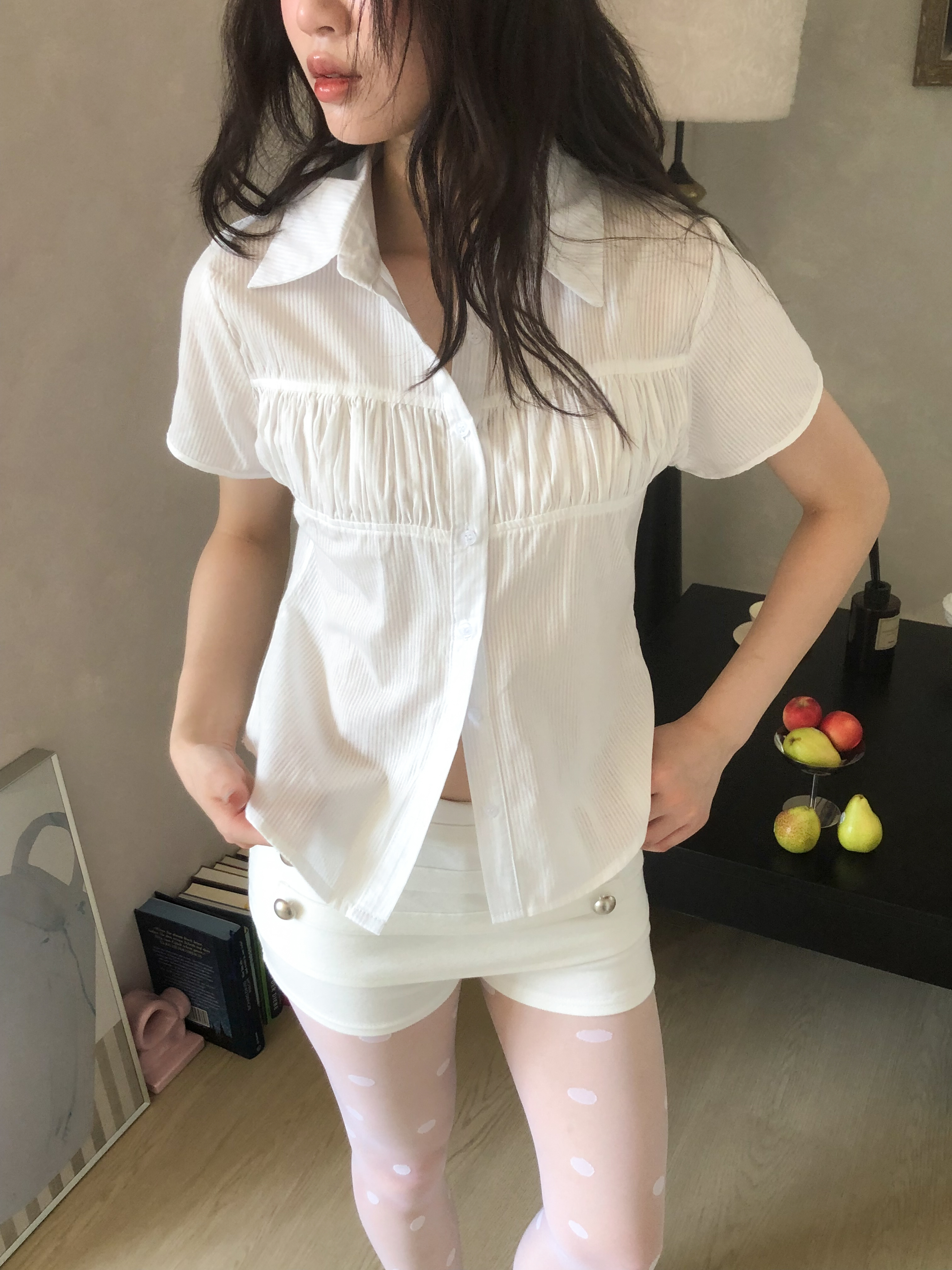soft pintuck slim-fit collar blouse #襯衫