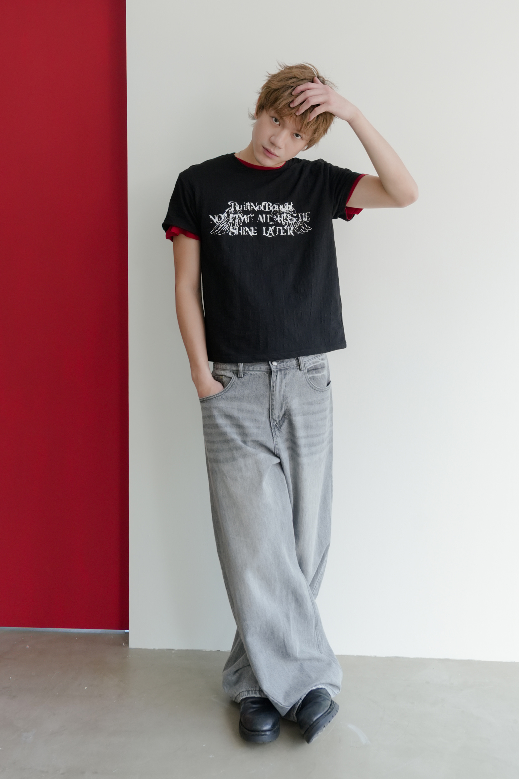 hustle wing crop slub tee #上衣