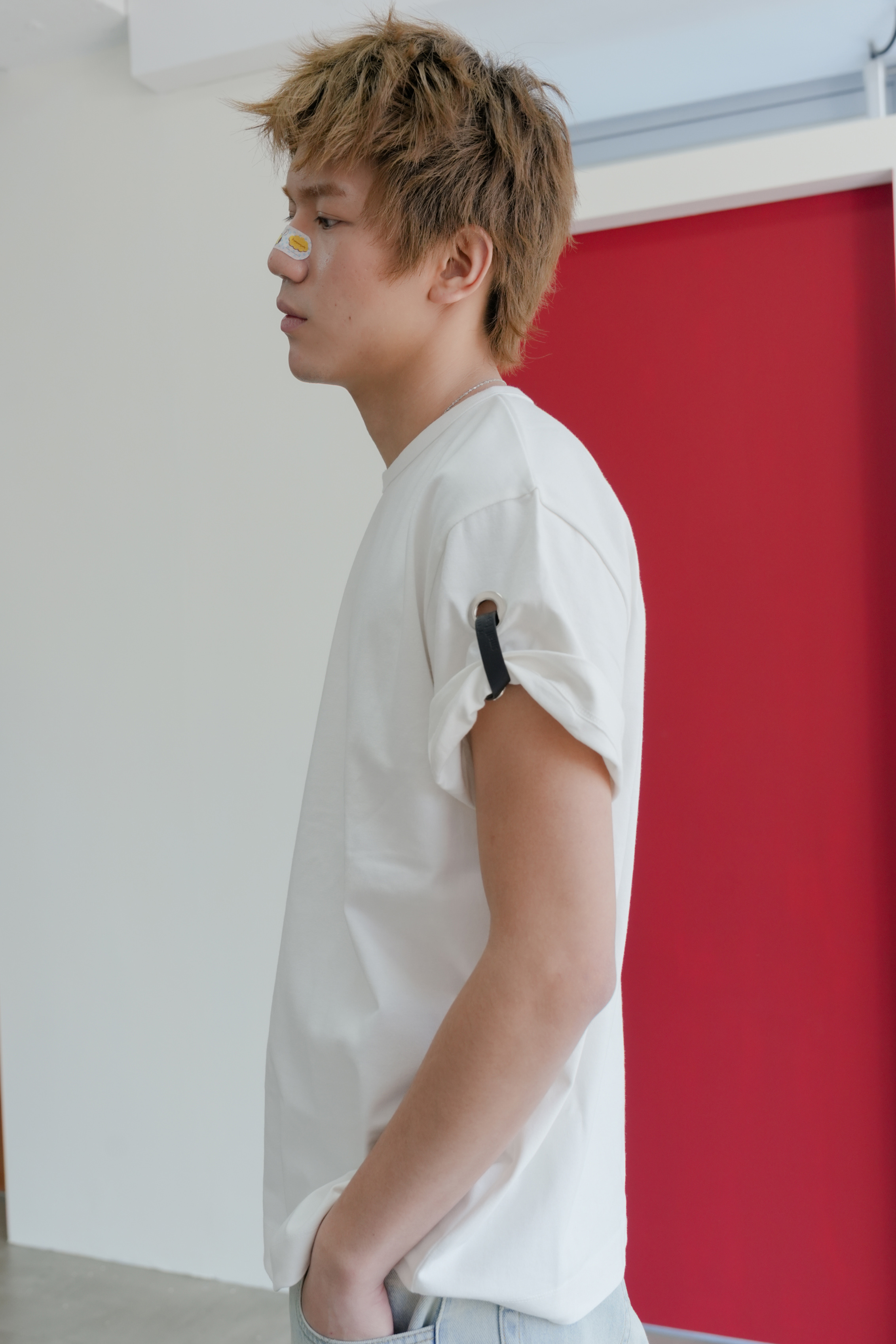 leather eyelet tee #上衣