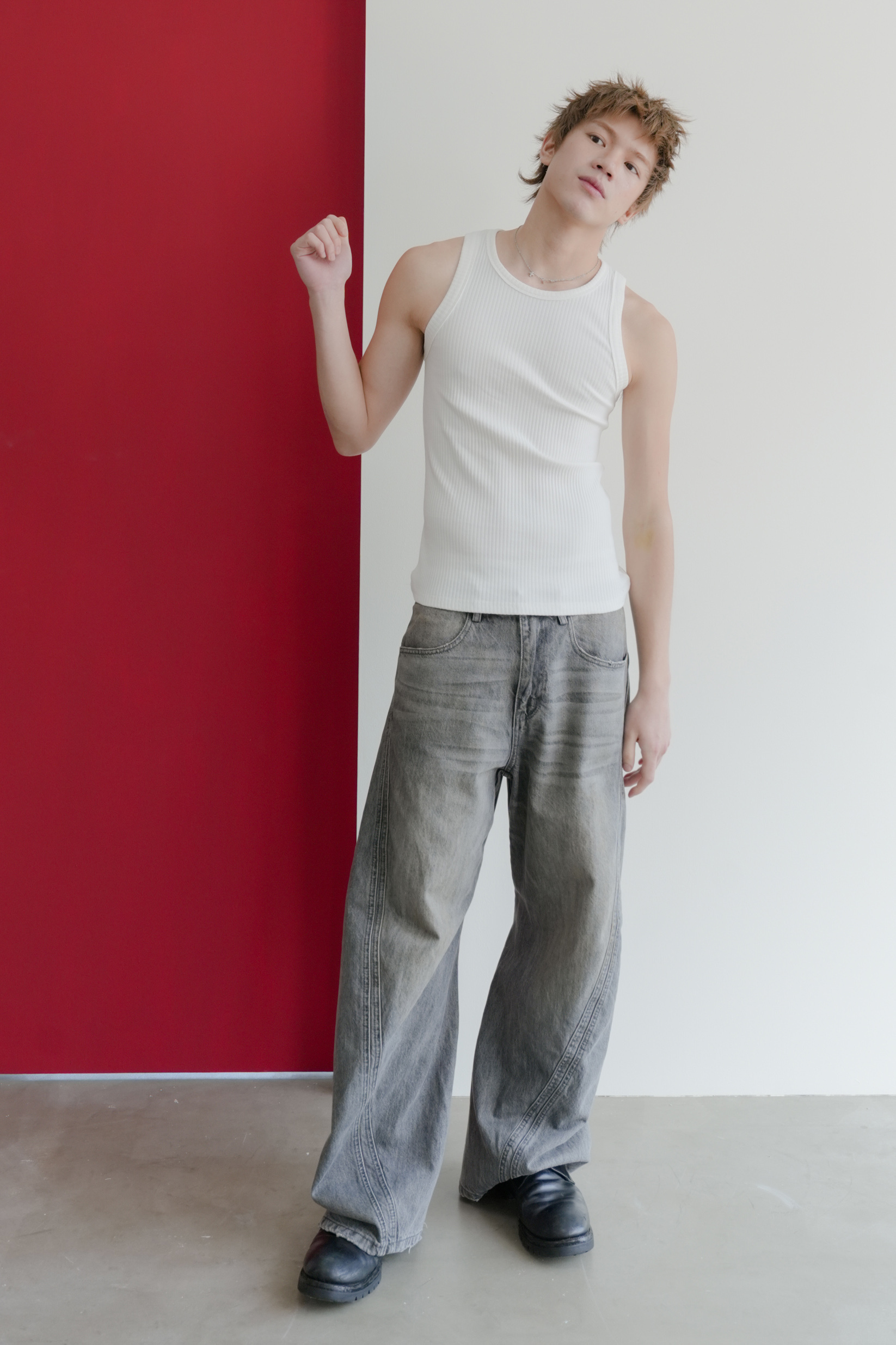 mud washed denim pants #長褲