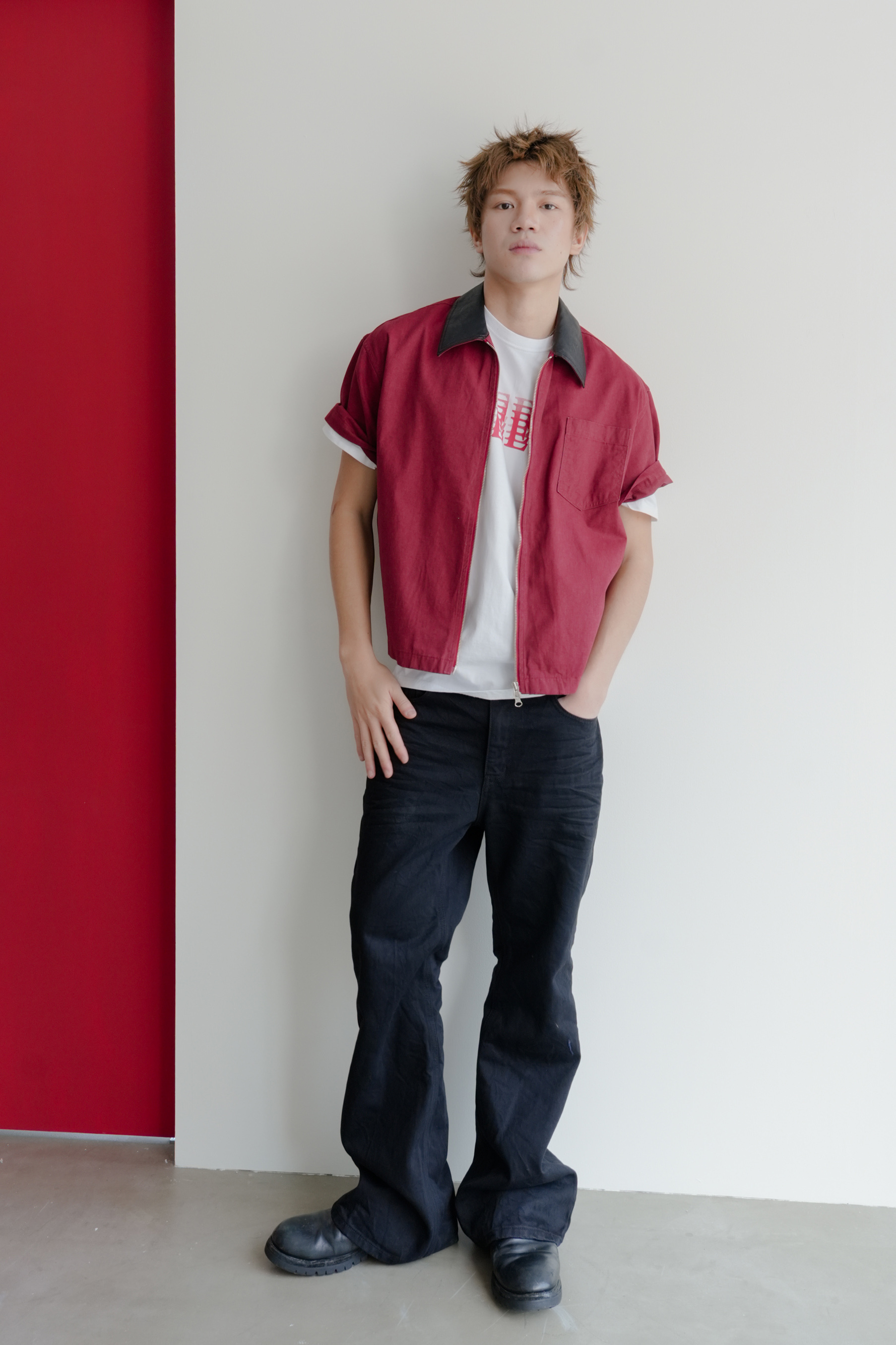 pinter leather collar zip shirt #上衣