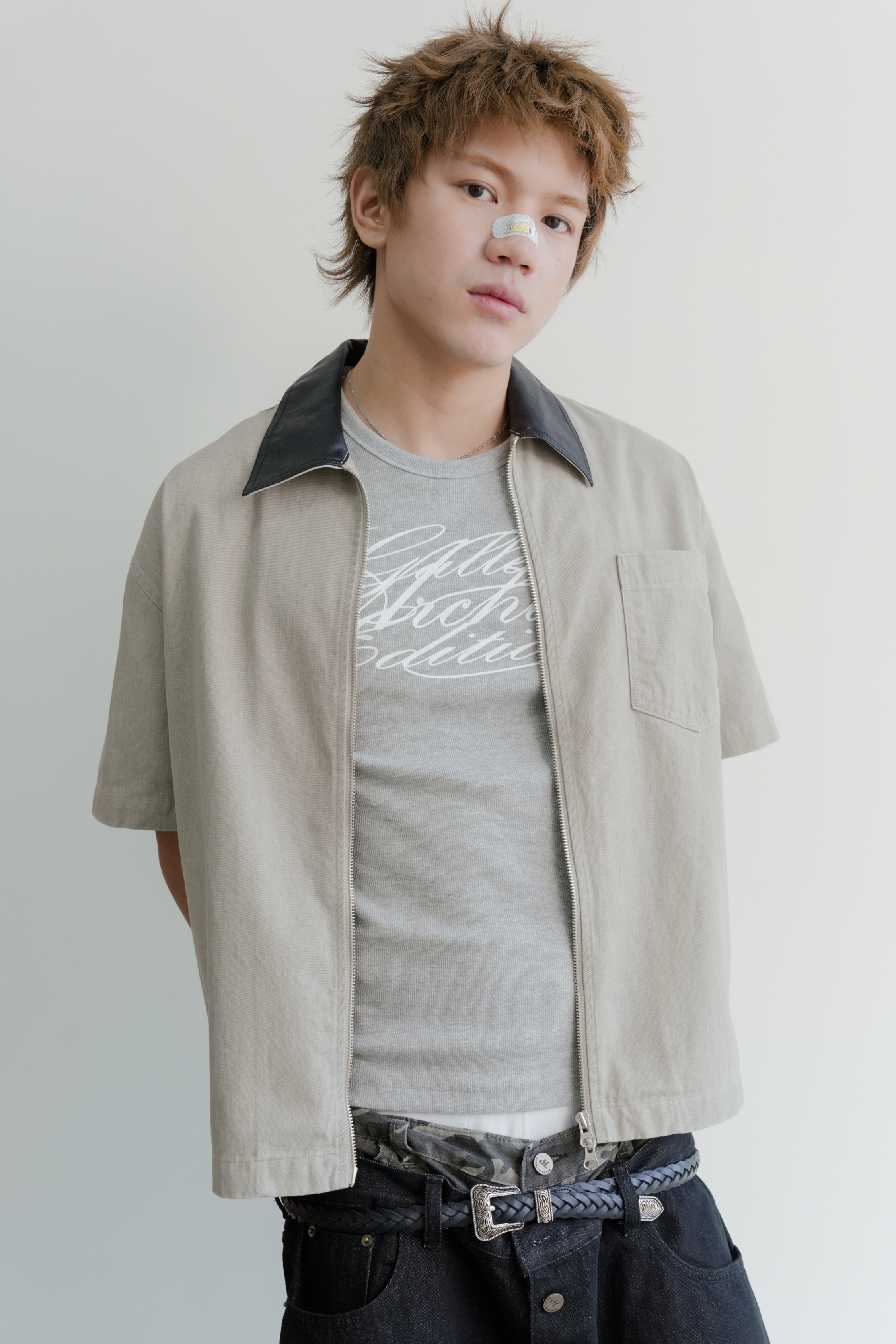 pinter leather collar zip shirt #上衣