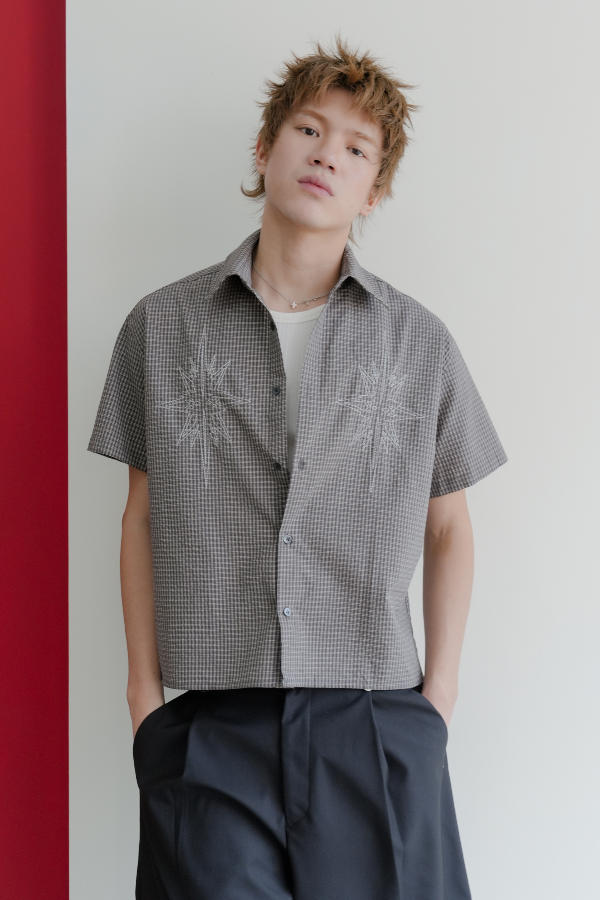 plaid embroidered shirt #襯衫