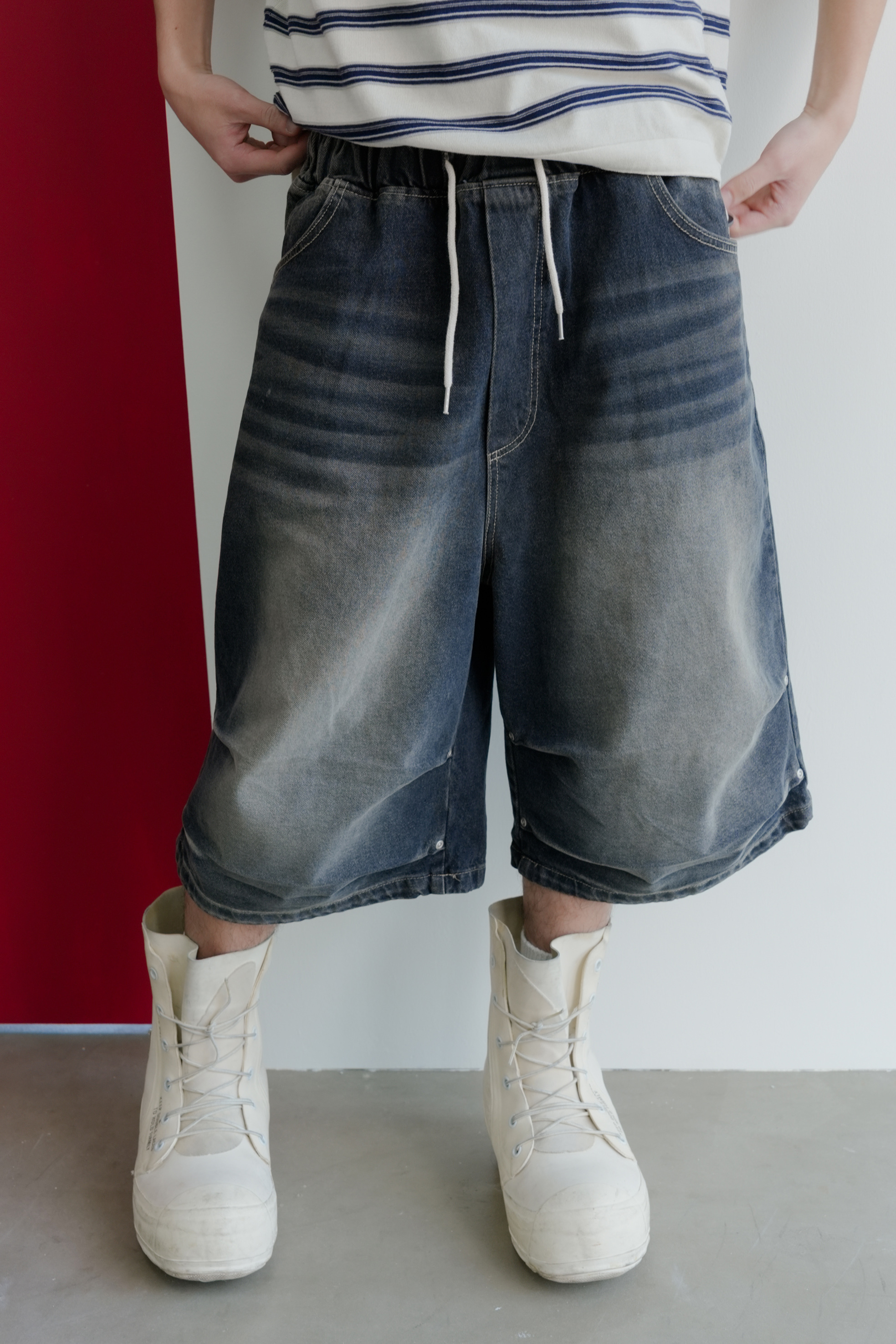 rivet pintuck bermuda denim #五分褲