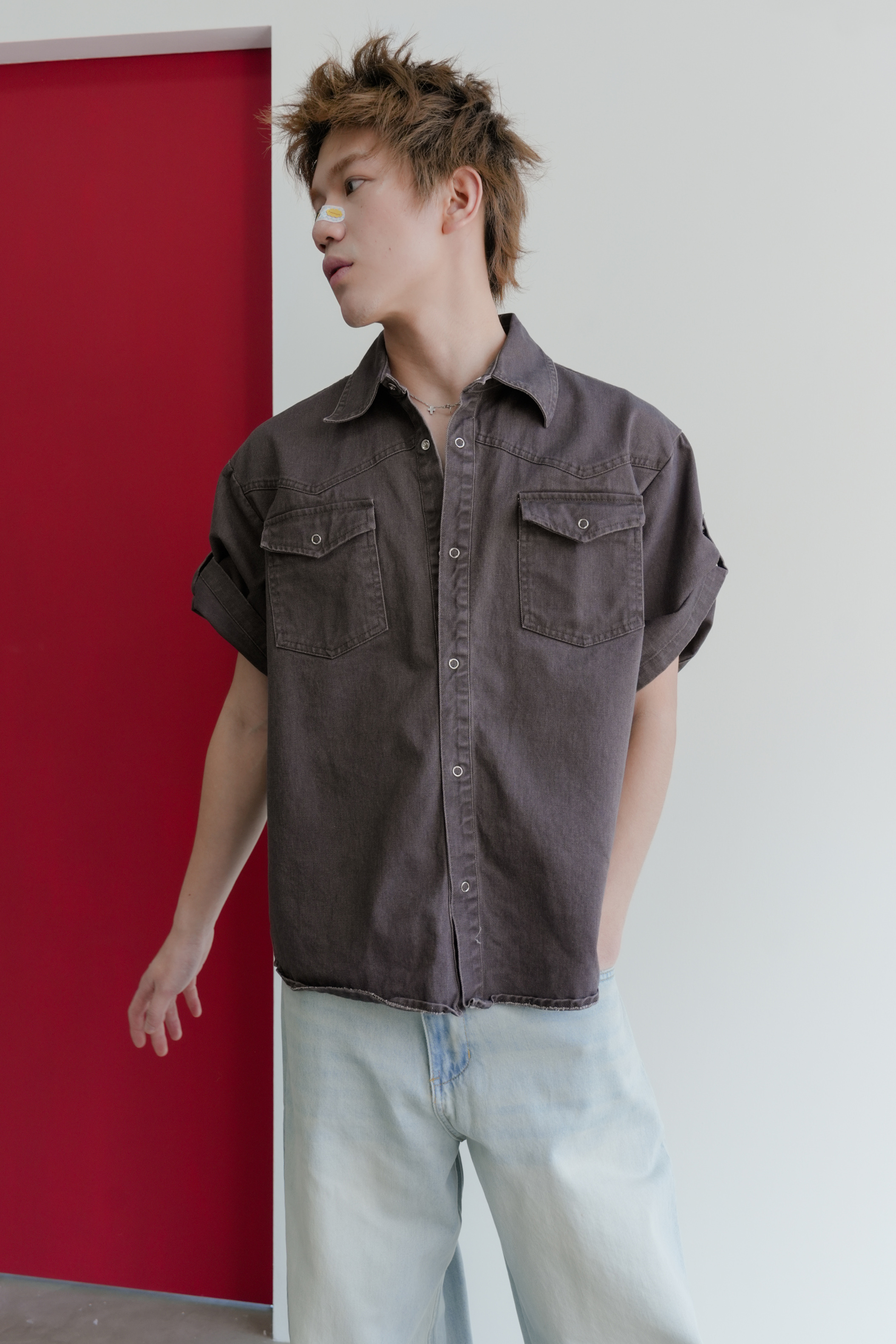 roll-up vintage western short sleeve shirt #襯衫