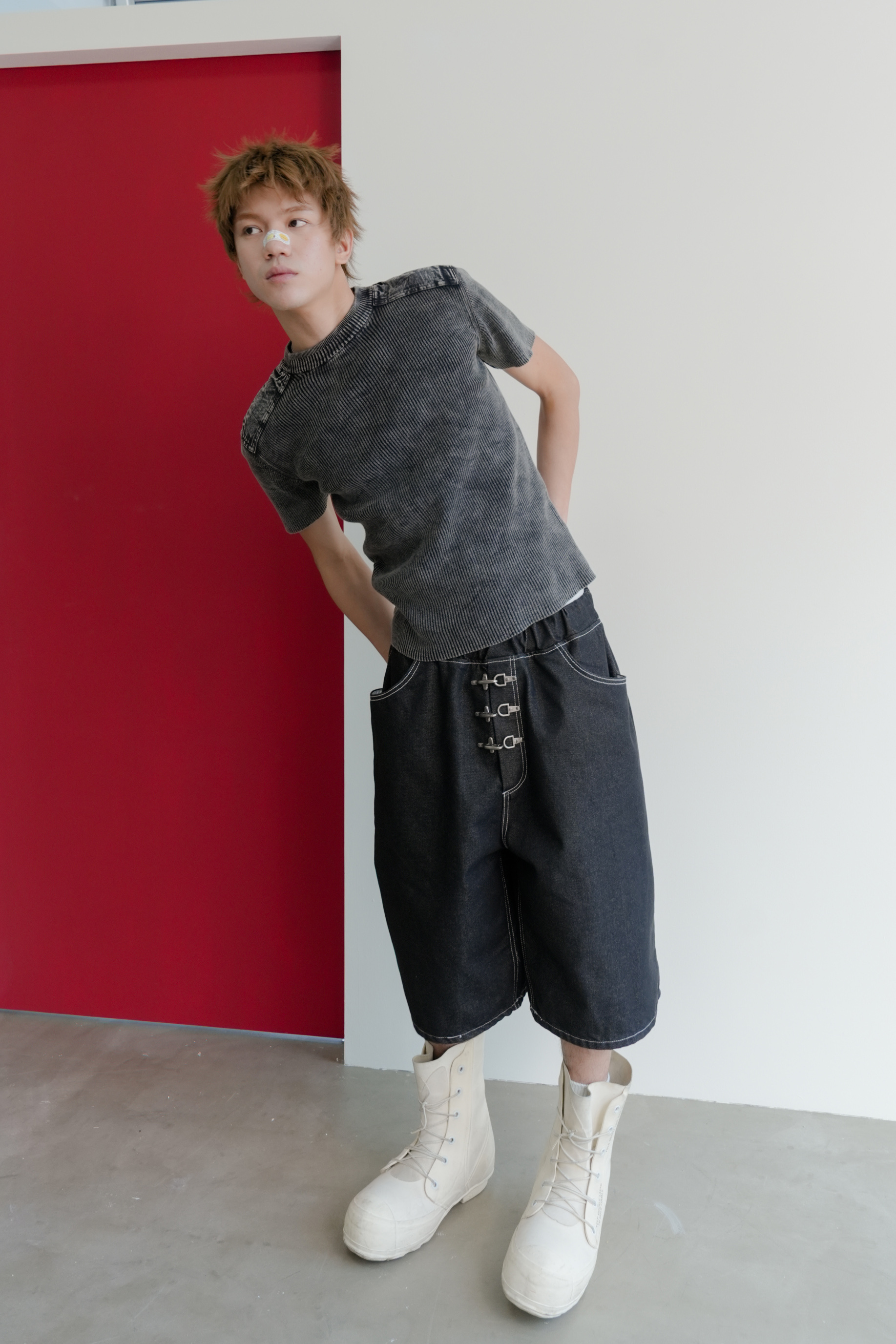 shoulder garment washed knit tee #上衣