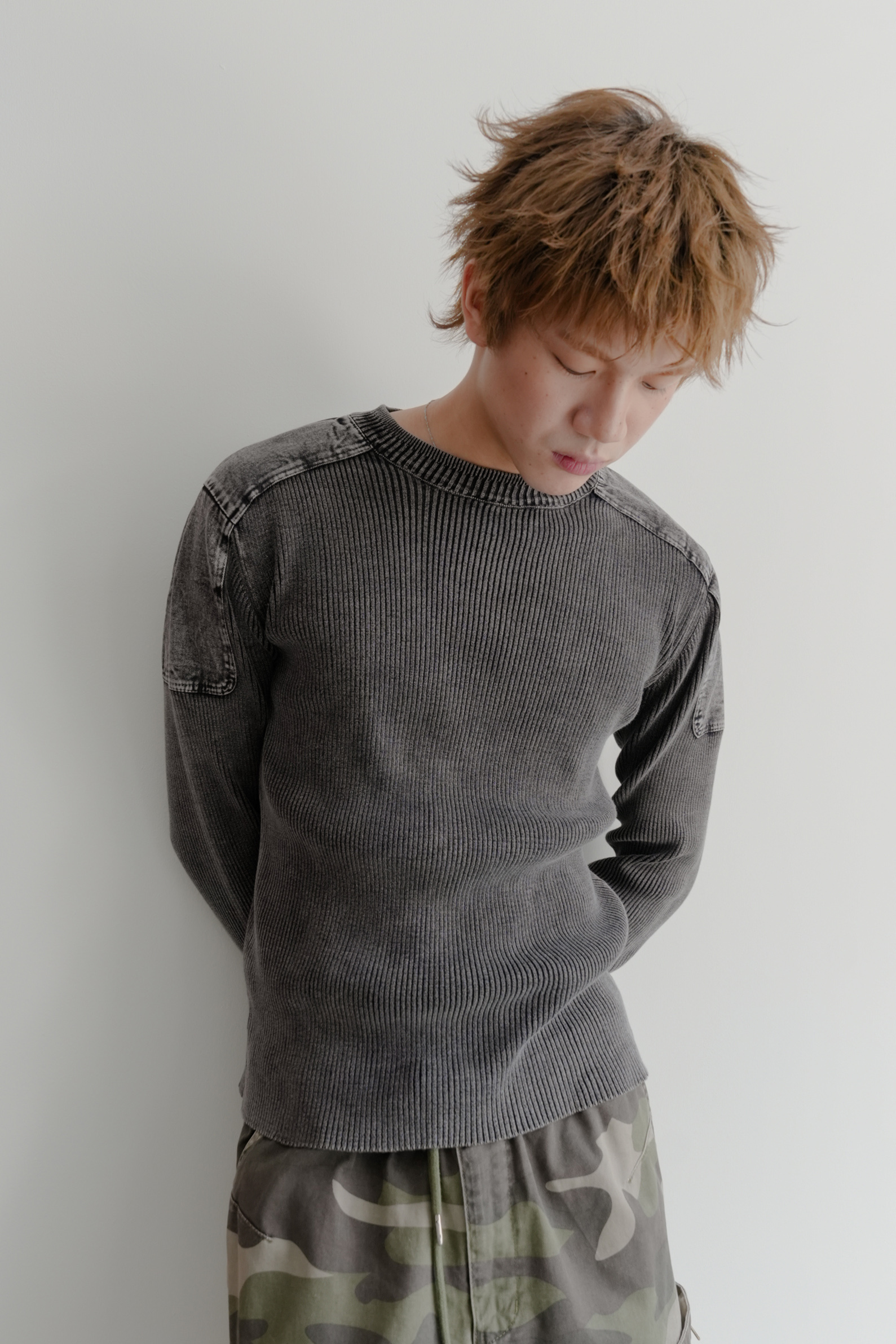 shoulder panel garment washed knit #上衣
