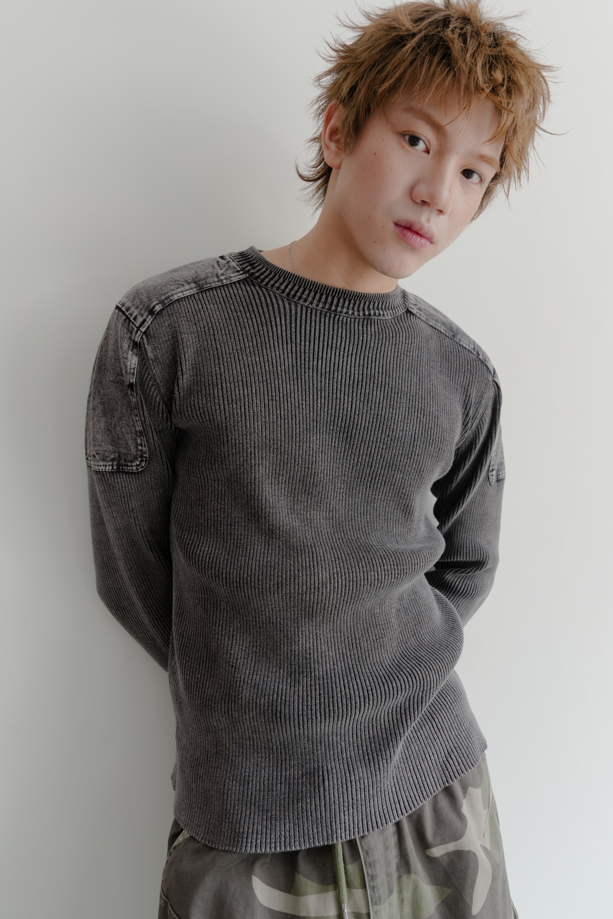 shoulder panel garment washed knit #上衣