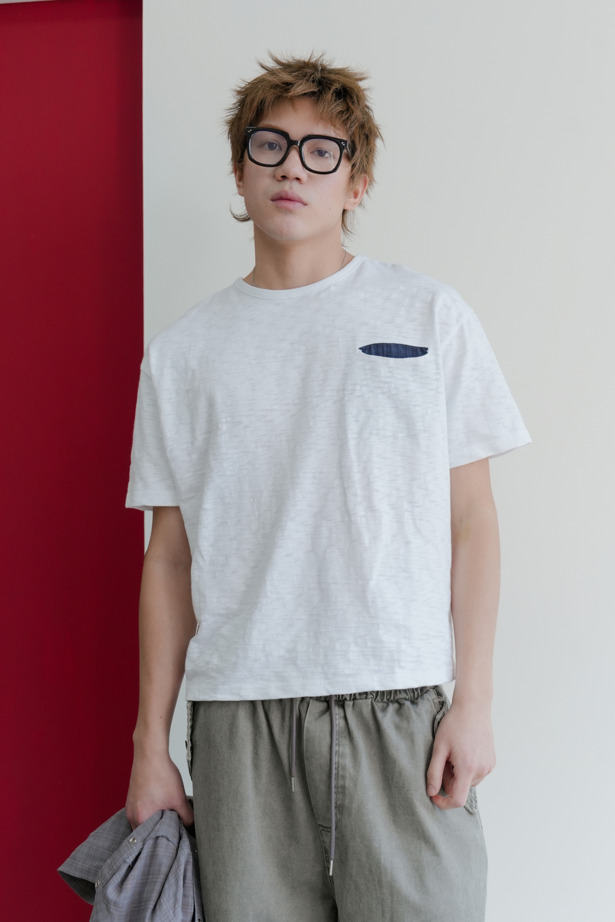 slub check pocket tee #上衣