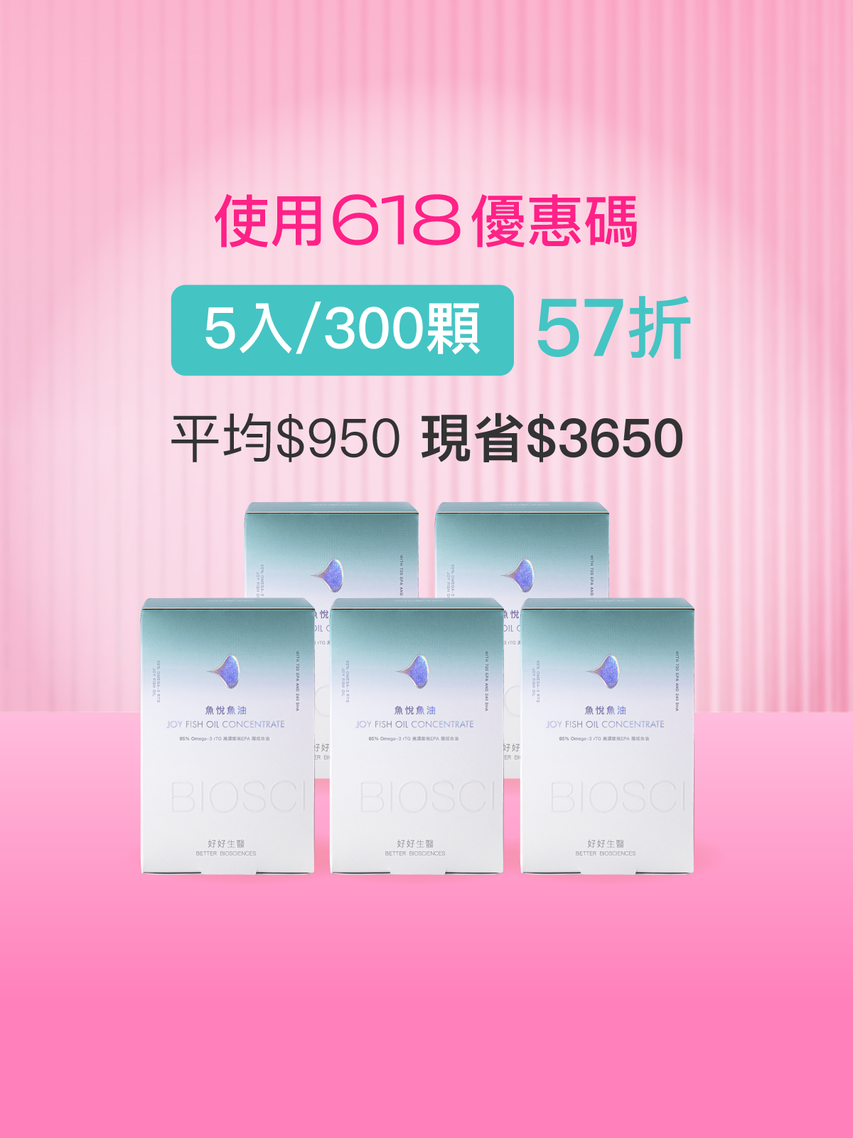 【新品57折】魚悅魚油－85% Omega-3 高濃度高EPA挪威魚油＿5入組 (300顆)