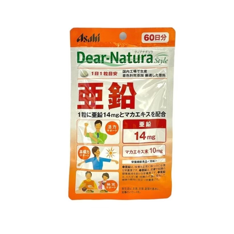 日本 Asahi Dear-Natura 亞鉛14mg 60天份｜鋅銅硒微量元素補給・代謝與日常元氣支持