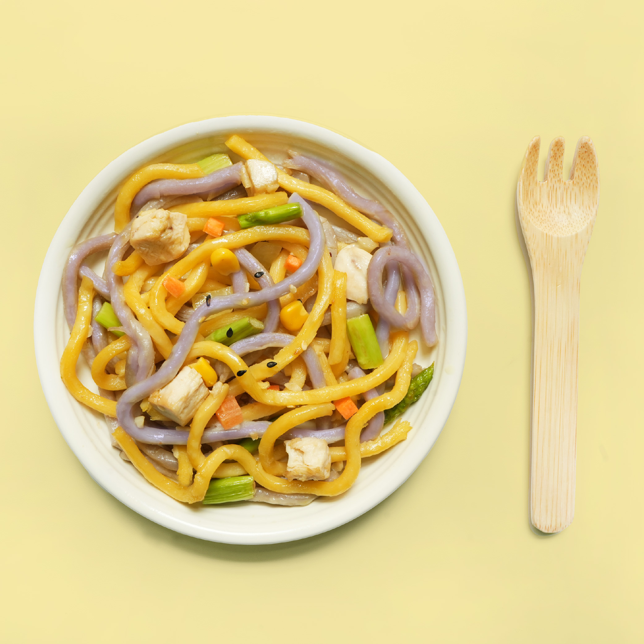 Jenny Flower Collaboration | Baby Udon Noodles | Purple Sweet Potato x Pumpkin Flavor | Suitable for ages 1 and up | 100g per pack | Frozen