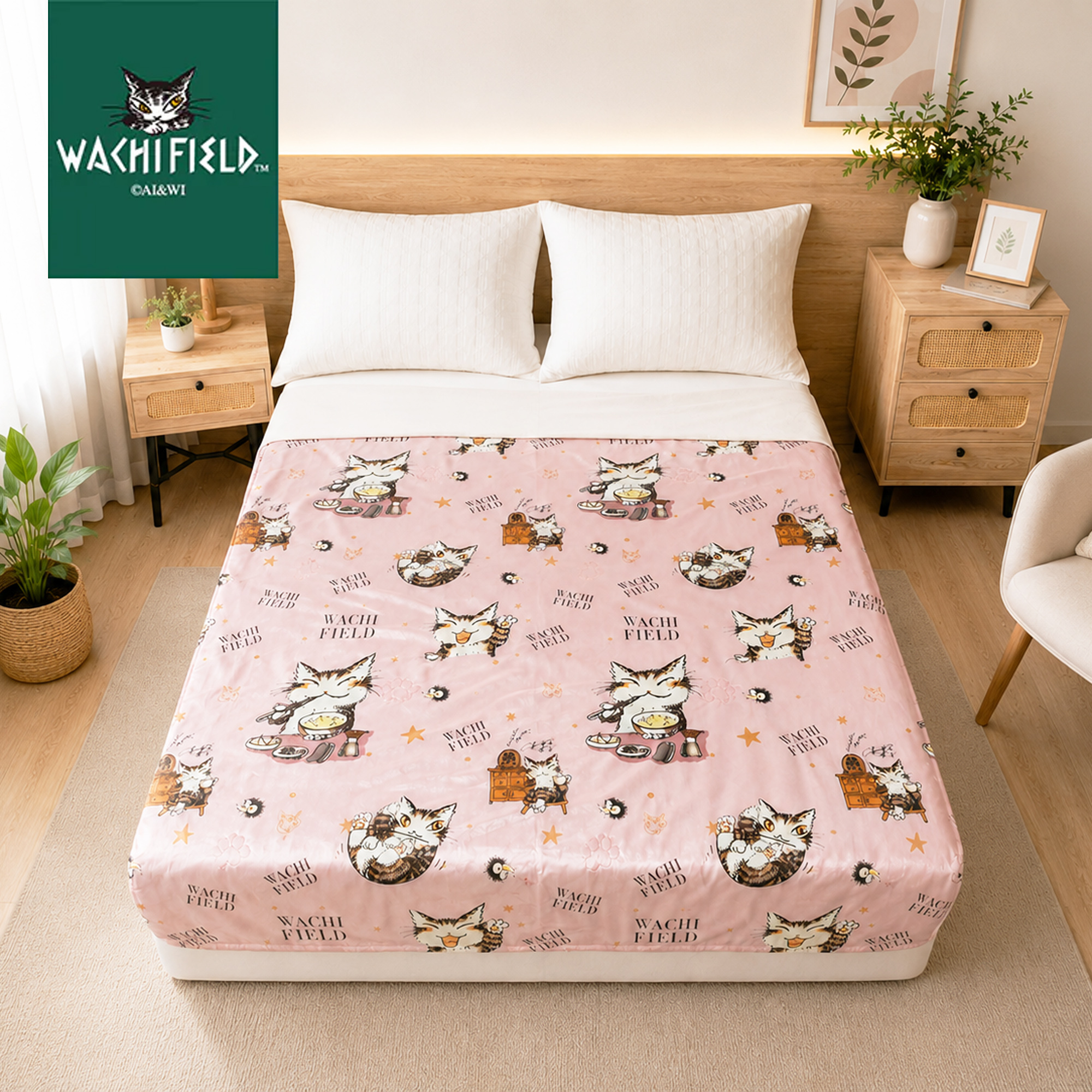 【新品】【Wachifield 正版】達洋貓涼感被 150x200cm｜瓦奇菲爾德「幸福時光-粉」天絲針織速涼夏被 (88%涼感纖維、貓掌衍縫、可機洗)