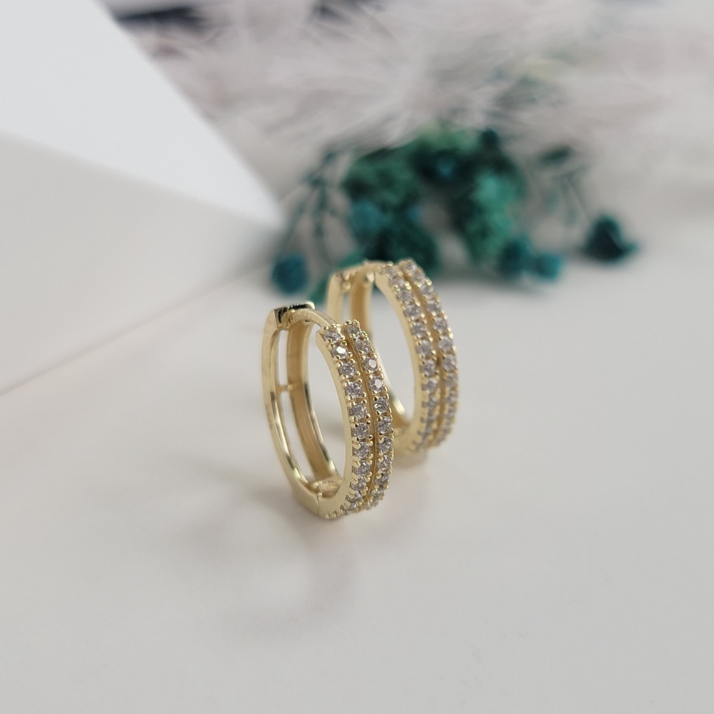 【me.luxe】SV14K雙C鋯石圈圈耳環14mm