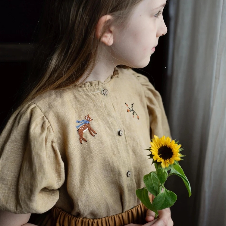 (預購) ALL THE BEAUTIFUL LINEN 木耳邊領口泡芙袖上衣 RUFFLE CANDY SHIRT