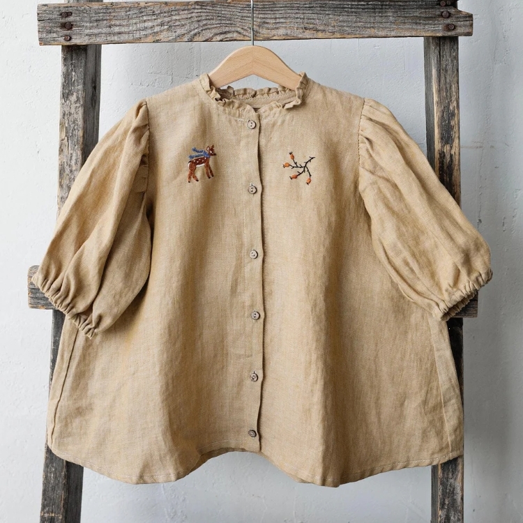 (預購) ALL THE BEAUTIFUL LINEN 木耳邊領口泡芙袖上衣 RUFFLE CANDY SHIRT