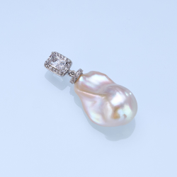 0613AT39-ANOTHERSZHK-PEARLS-淡水冰糖萬能扣吊墜+鏈45cm；合金針式鏈（A39）