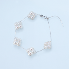 0613AT50-ANOTHERSZHK-PEARLS-淡水編制四葉草手鏈22cm（A50）