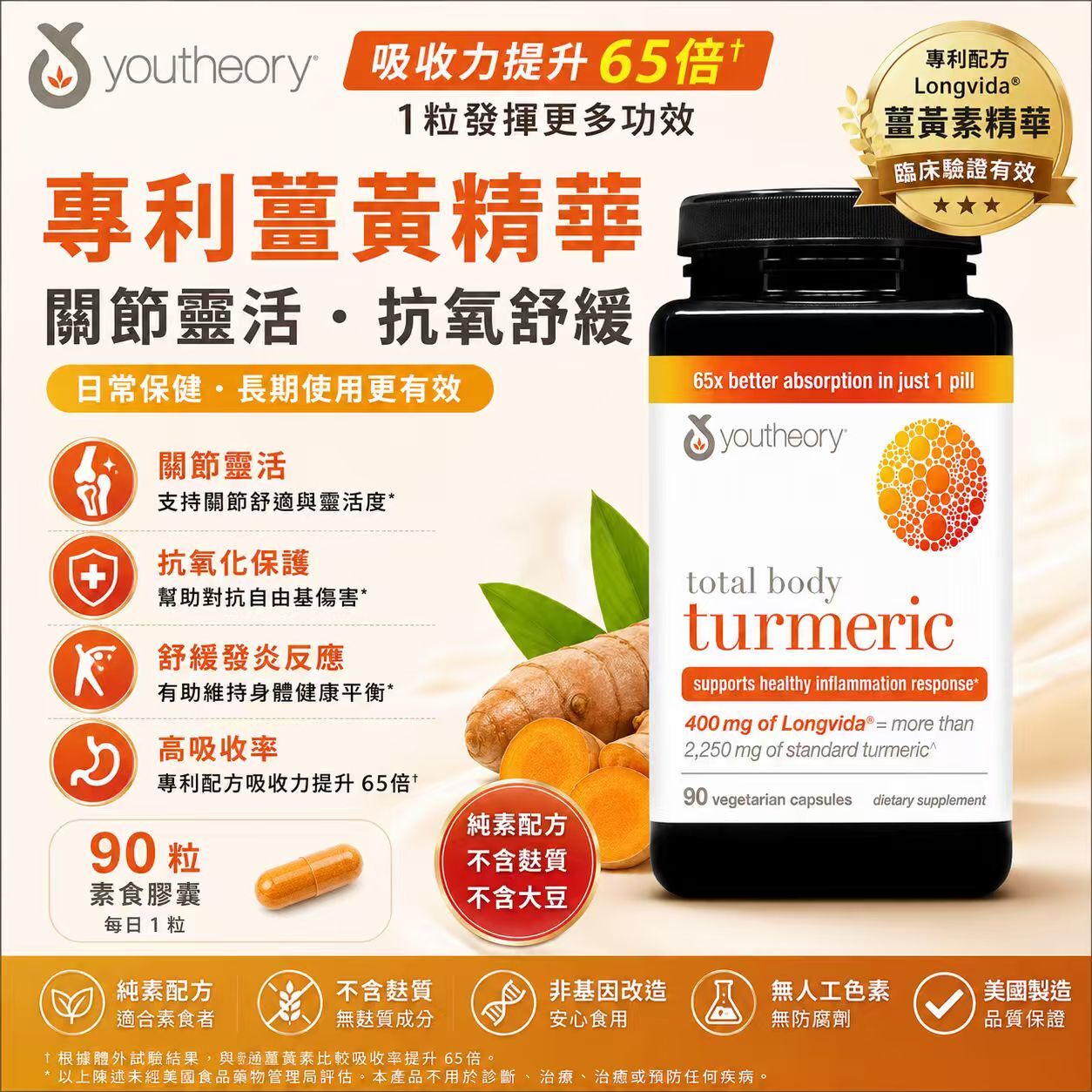 【預購】H061131 youtheory 全效薑黃素配方 (90粒裝)